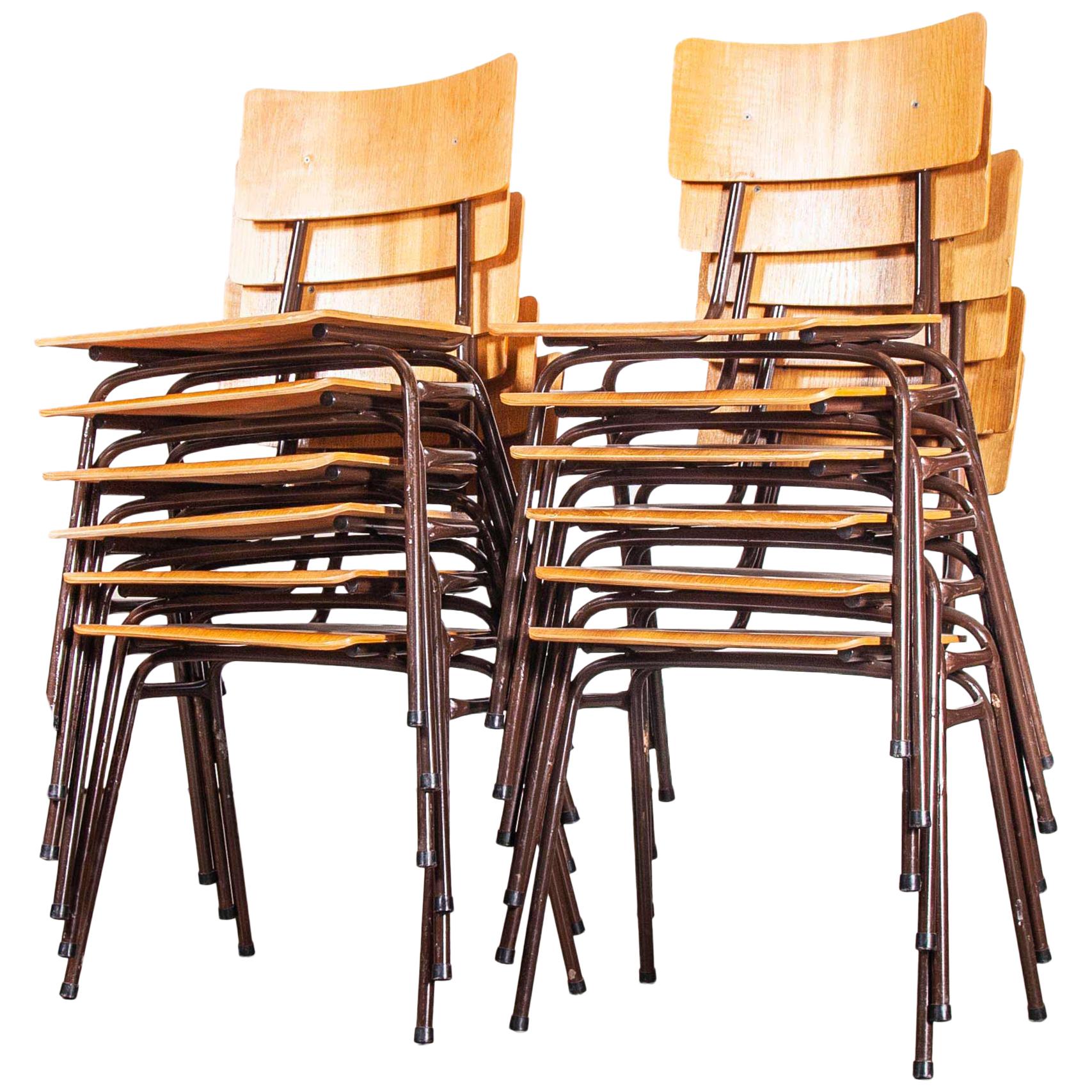 1960s Dutch Stacking Metal Frame University Dining, Café Chairs, Set of Twelve