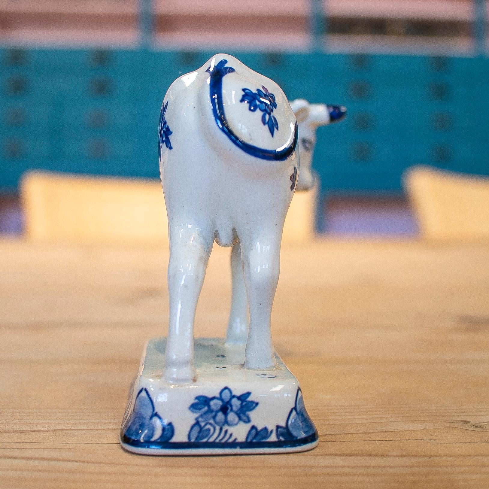 20th Century 1960s Dutch White & Blue Delf Ceramic Cow Statue Figure For Sale