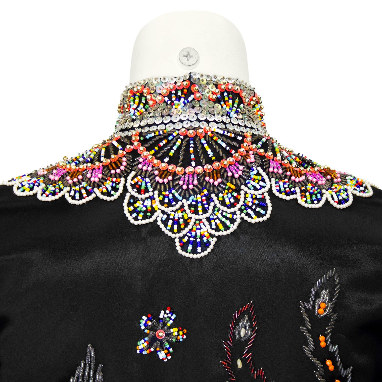 1960s Dynasty Black Dragon and Phoenix Beaded Jacket For Sale 1