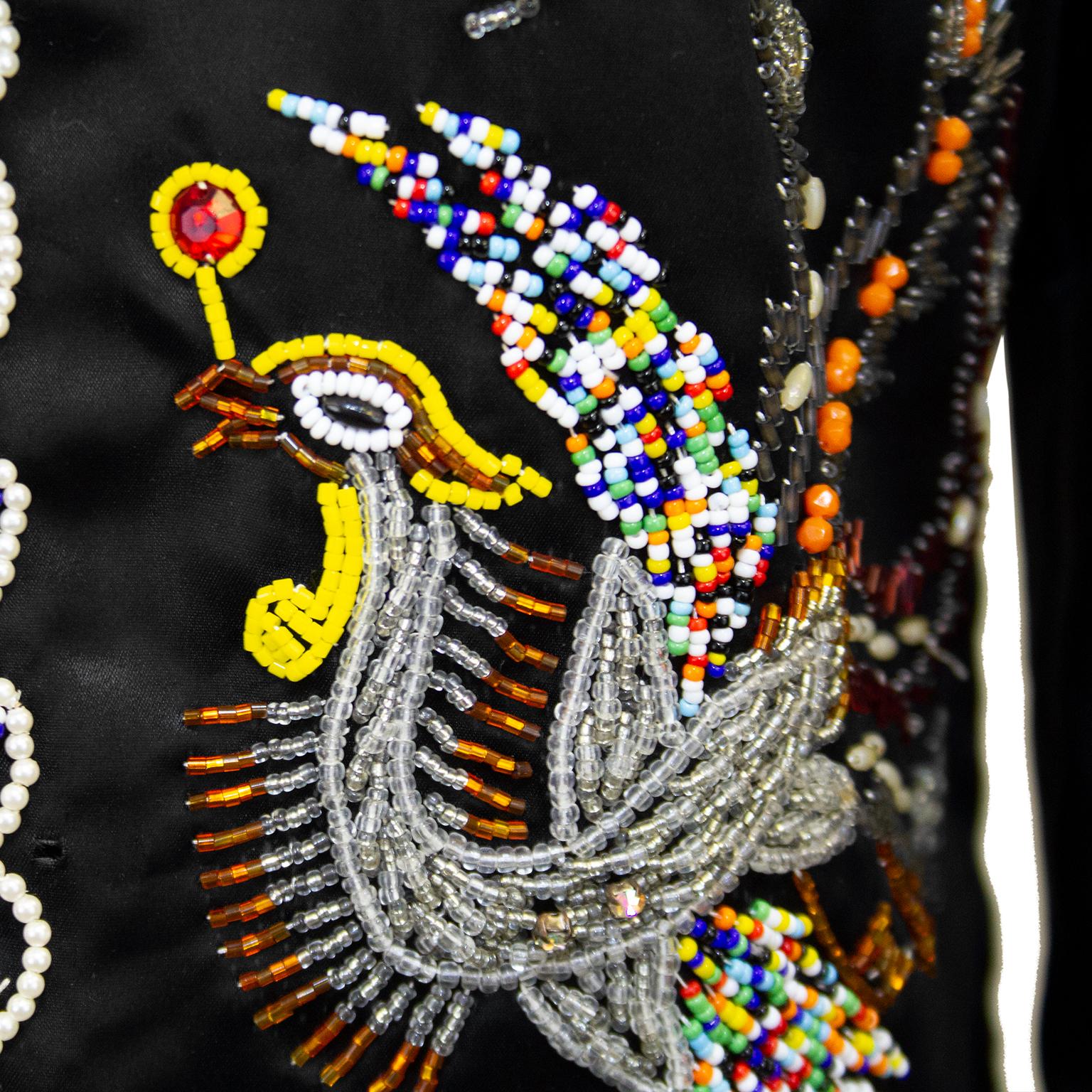 1960s Dynasty Black Dragon and Phoenix Beaded Jacket For Sale 5