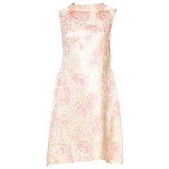 Retro 1960'S Dynasty Gold Lurex Pink Paisley Mod Cocktail Dress With Pockets