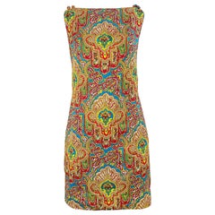 1960s Dinastía Paisley Seda brillante colorido Vintage 60s Vestido sin mangas Shift
