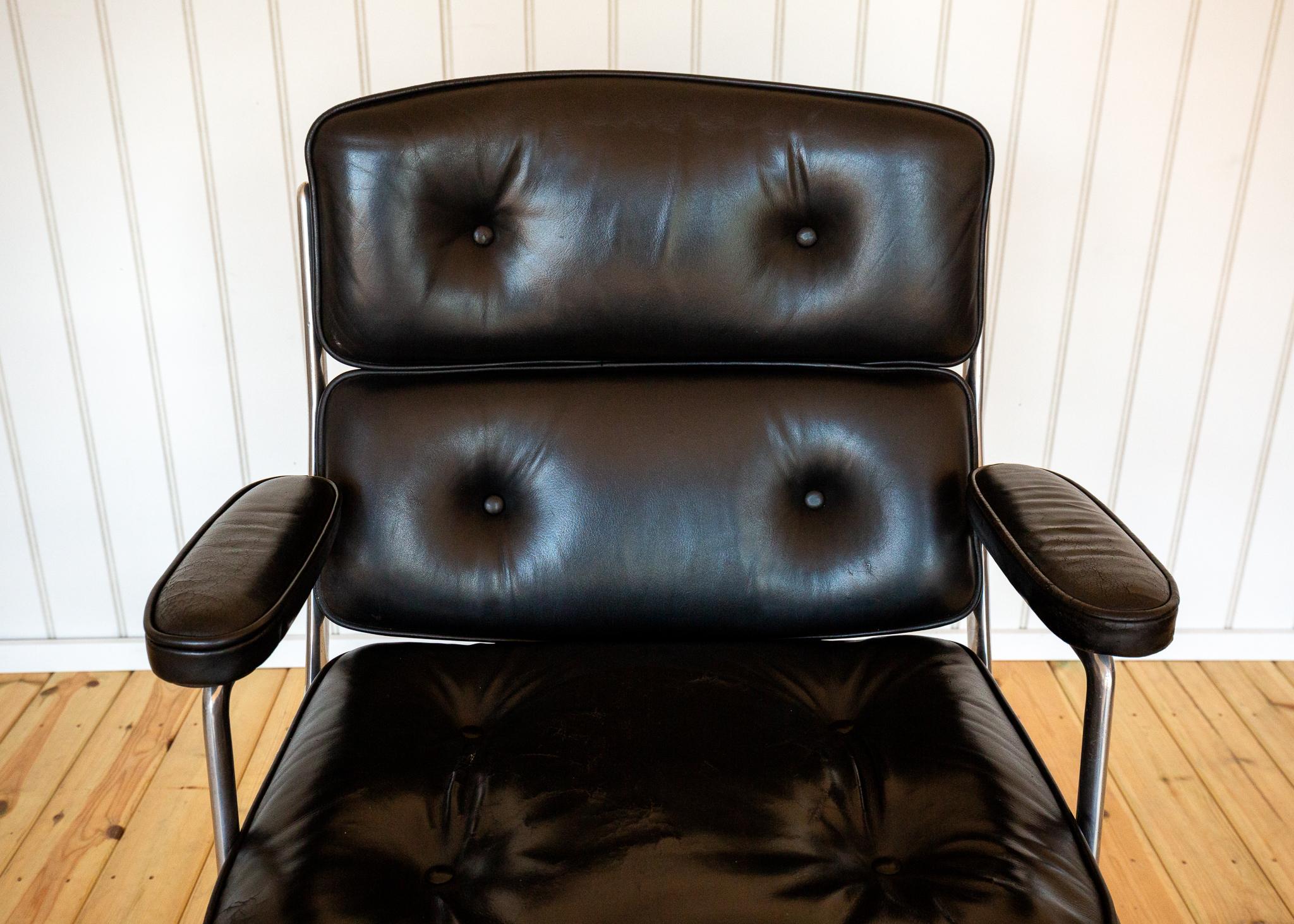 1960er Jahre Eames 3474 Time Life Executive Lobby Desk Chair Vitra Office Schwarzes Leder im Angebot 7
