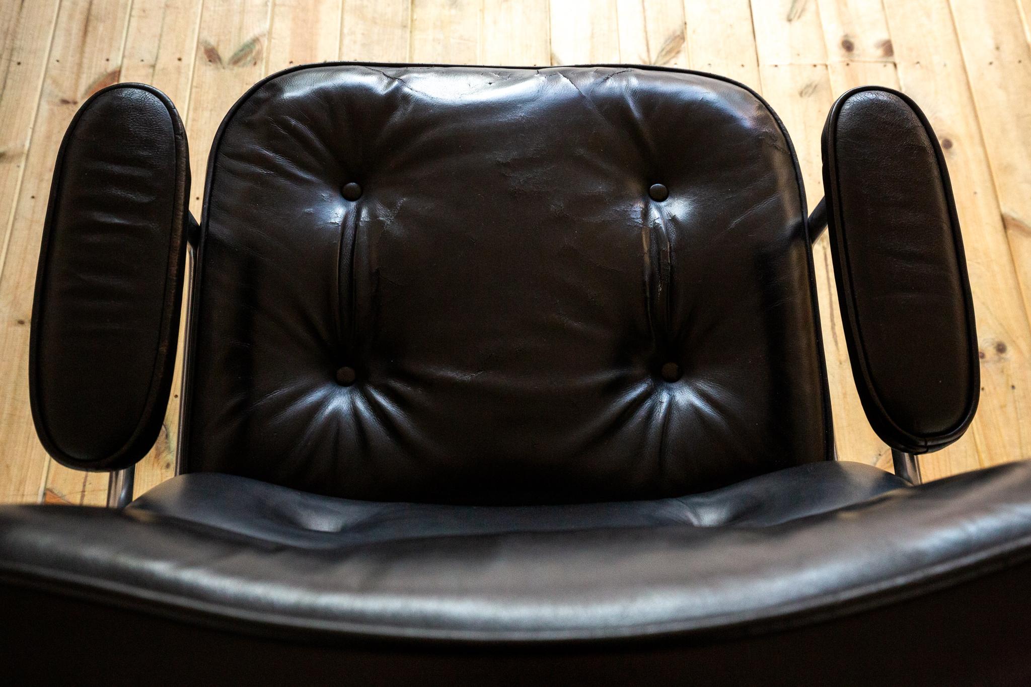 1960er Jahre Eames 3474 Time Life Executive Lobby Desk Chair Vitra Office Schwarzes Leder im Angebot 10