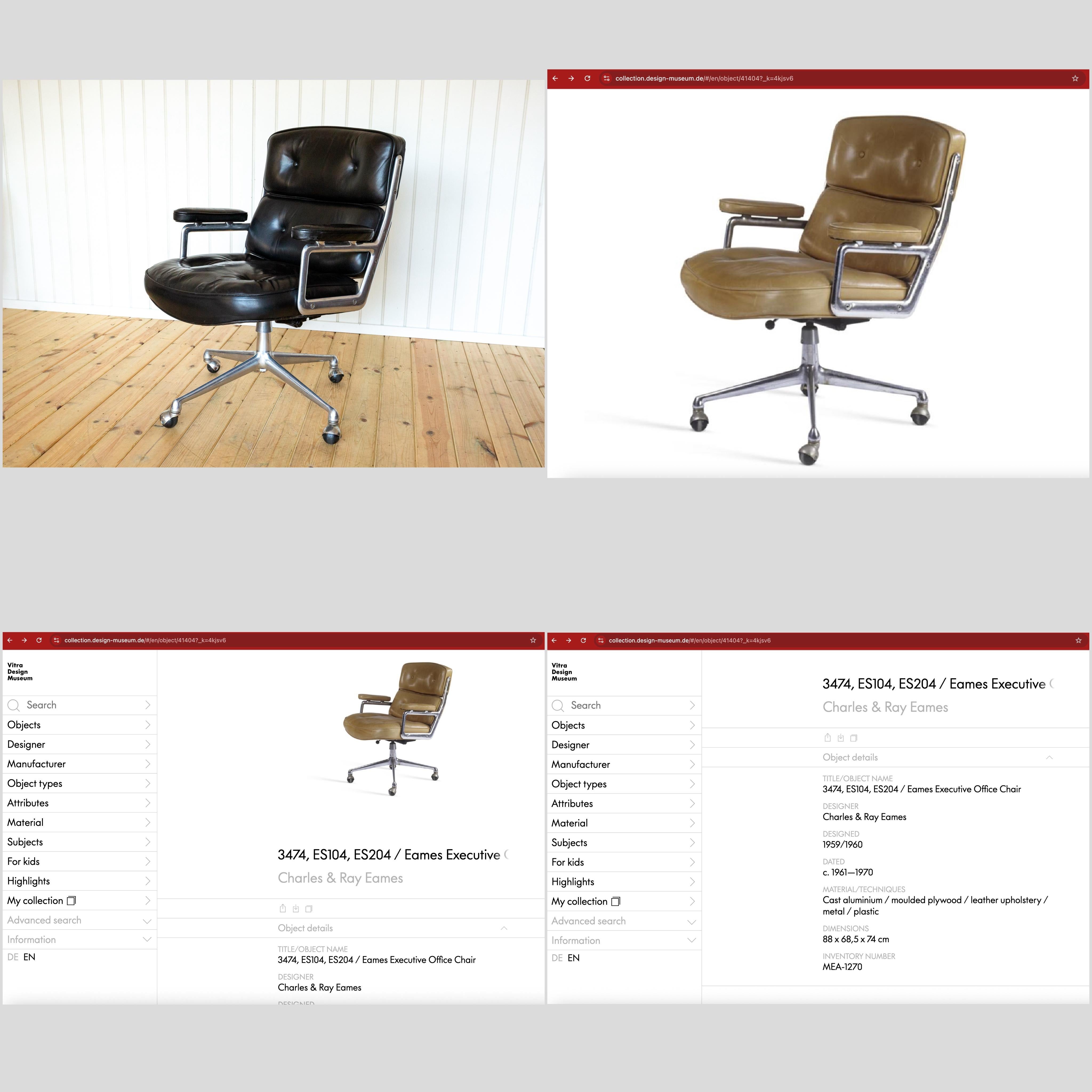1960er Jahre Eames 3474 Time Life Executive Lobby Desk Chair Vitra Office Schwarzes Leder im Angebot 6