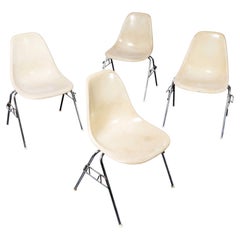 1960's Eames DSS Stacking Off White Fibreglass Chair-set of 4