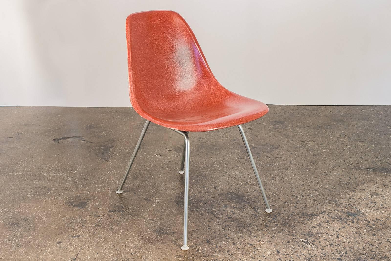 Mid-Century Modern Eames for Herman Miller Terracotta Fiberglass Shell Chair For Sale