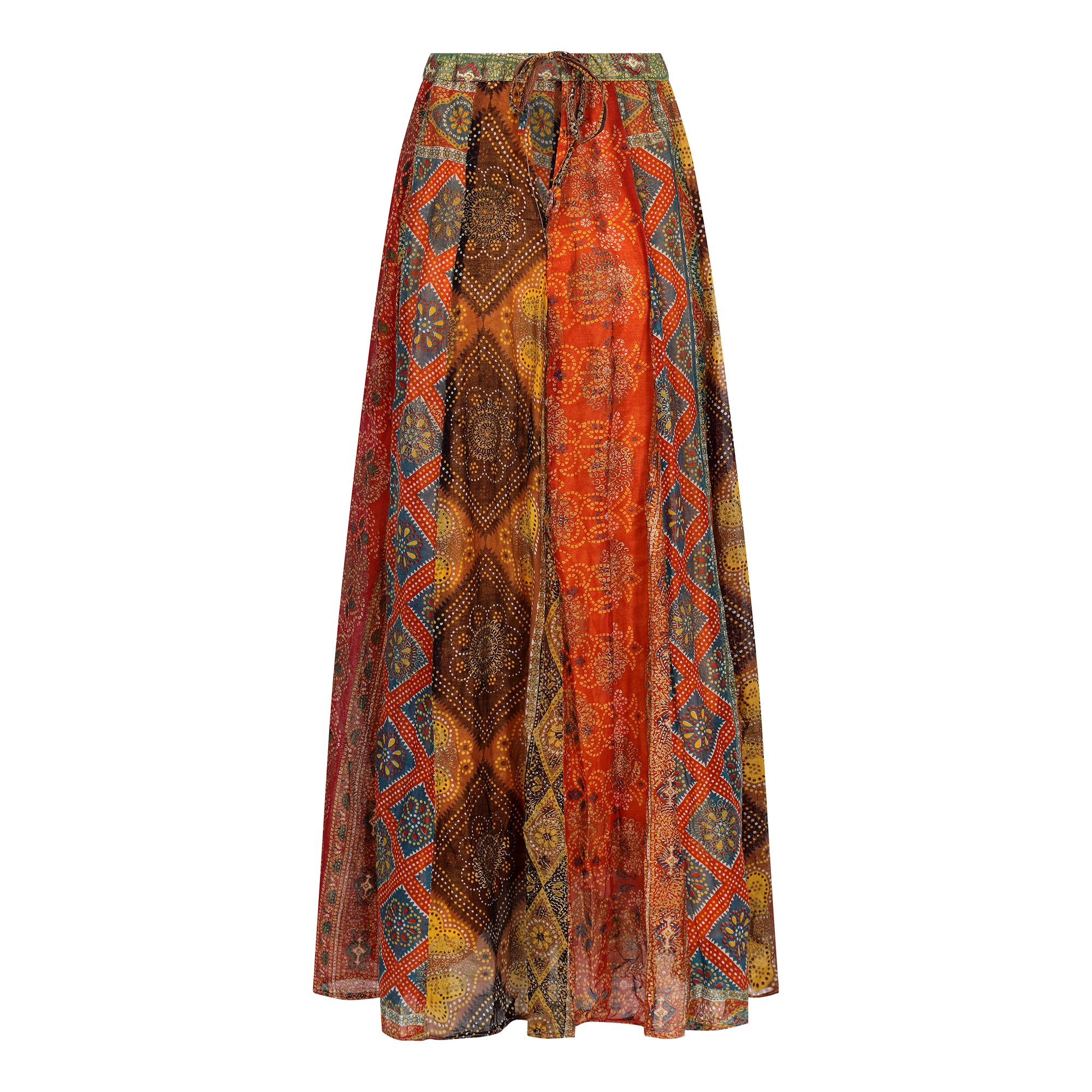 Brown 1960s Early 1970s Block Print Indian Boho Skirt