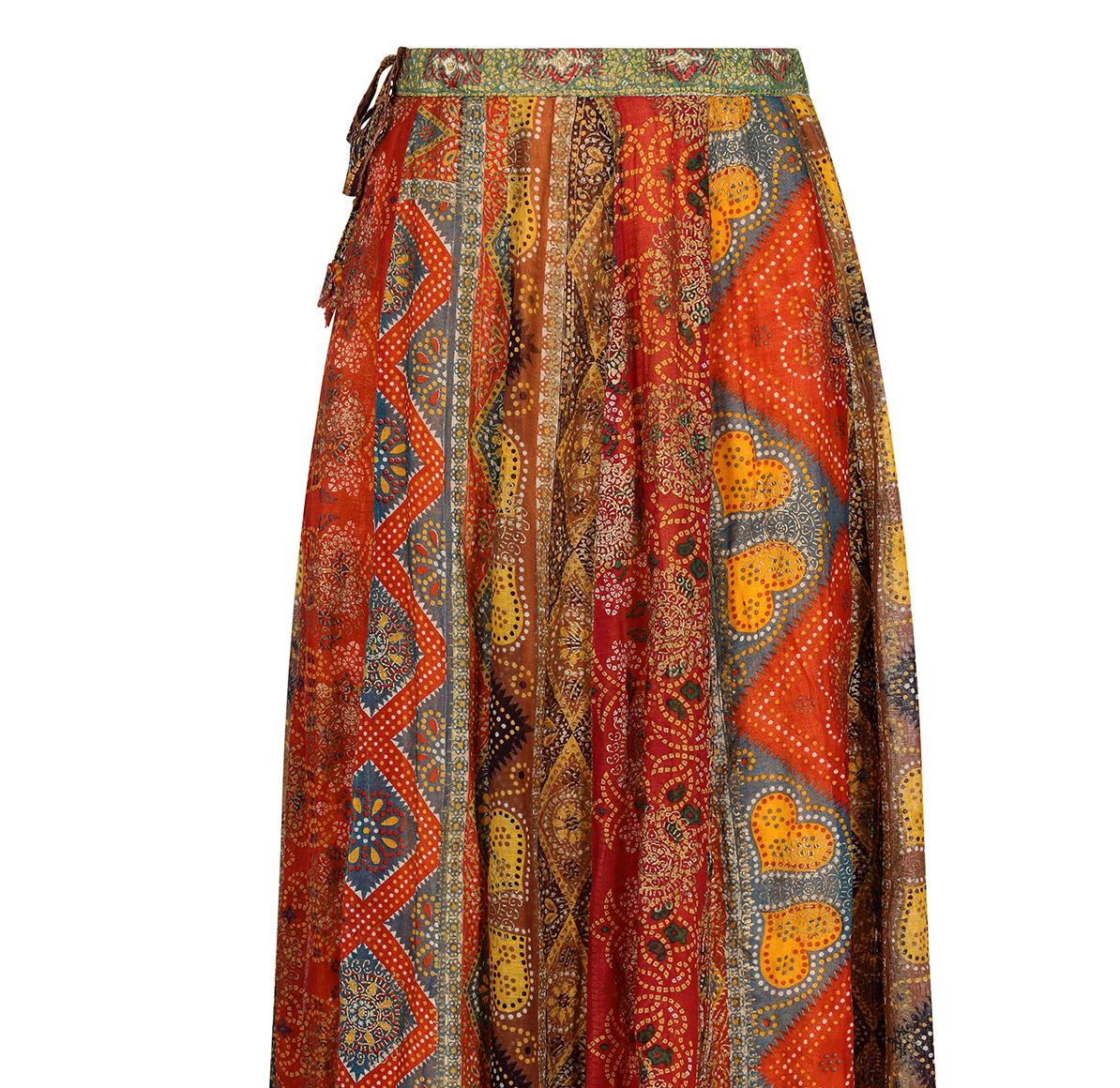 Women's 1960s Early 1970s Block Print Indian Boho Skirt