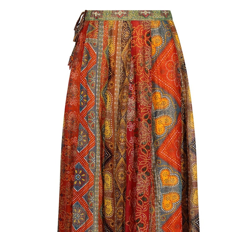 1960s Early 1970s Block Print Indian Boho Skirt at 1stDibs