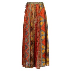 Gonna boho indiana con stampa a blocchi degli anni '60 e primi anni '70