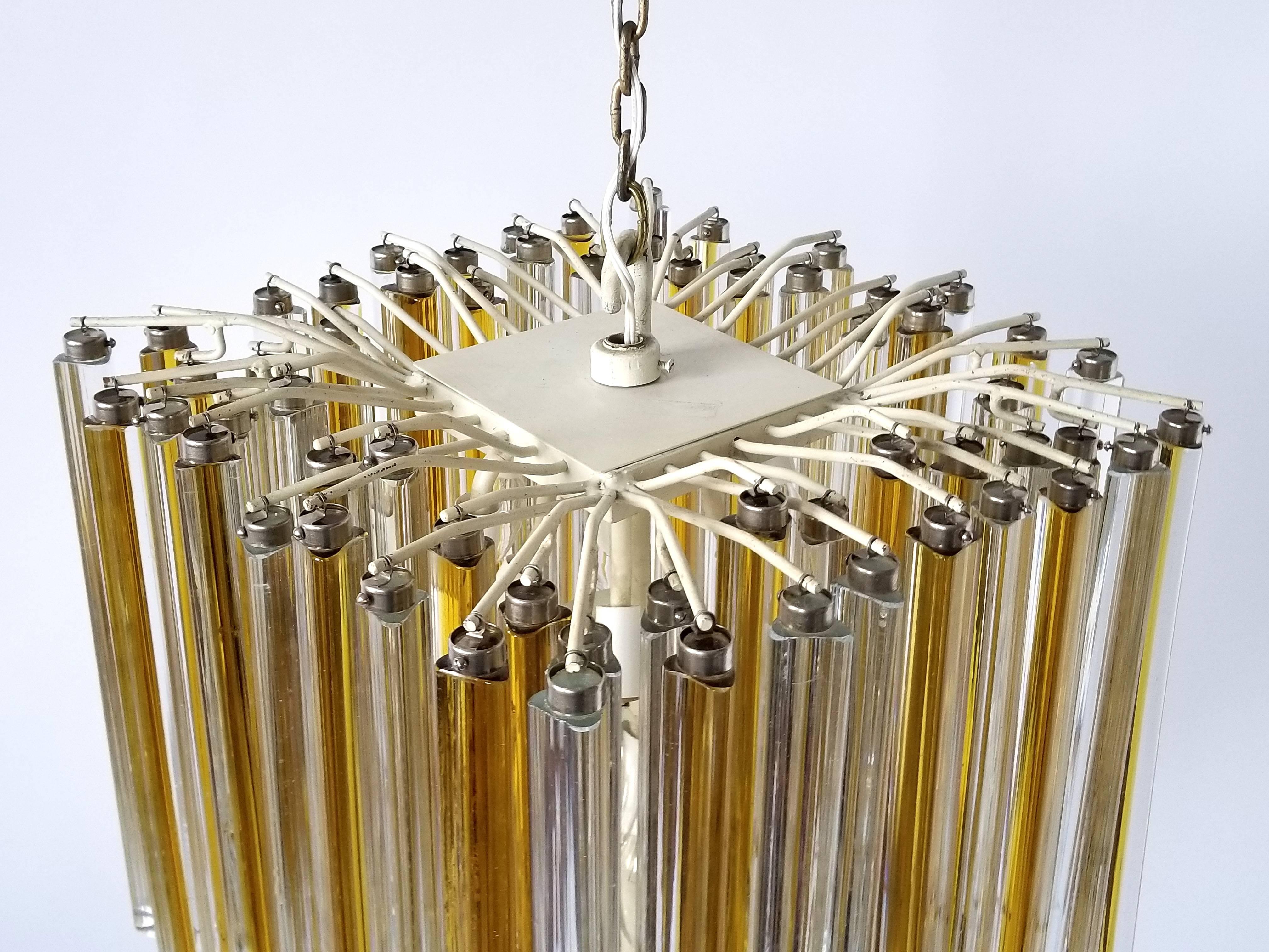 1960s Early Venini Amber and Clear Glass Prisms Chandelier, Italy For Sale 1