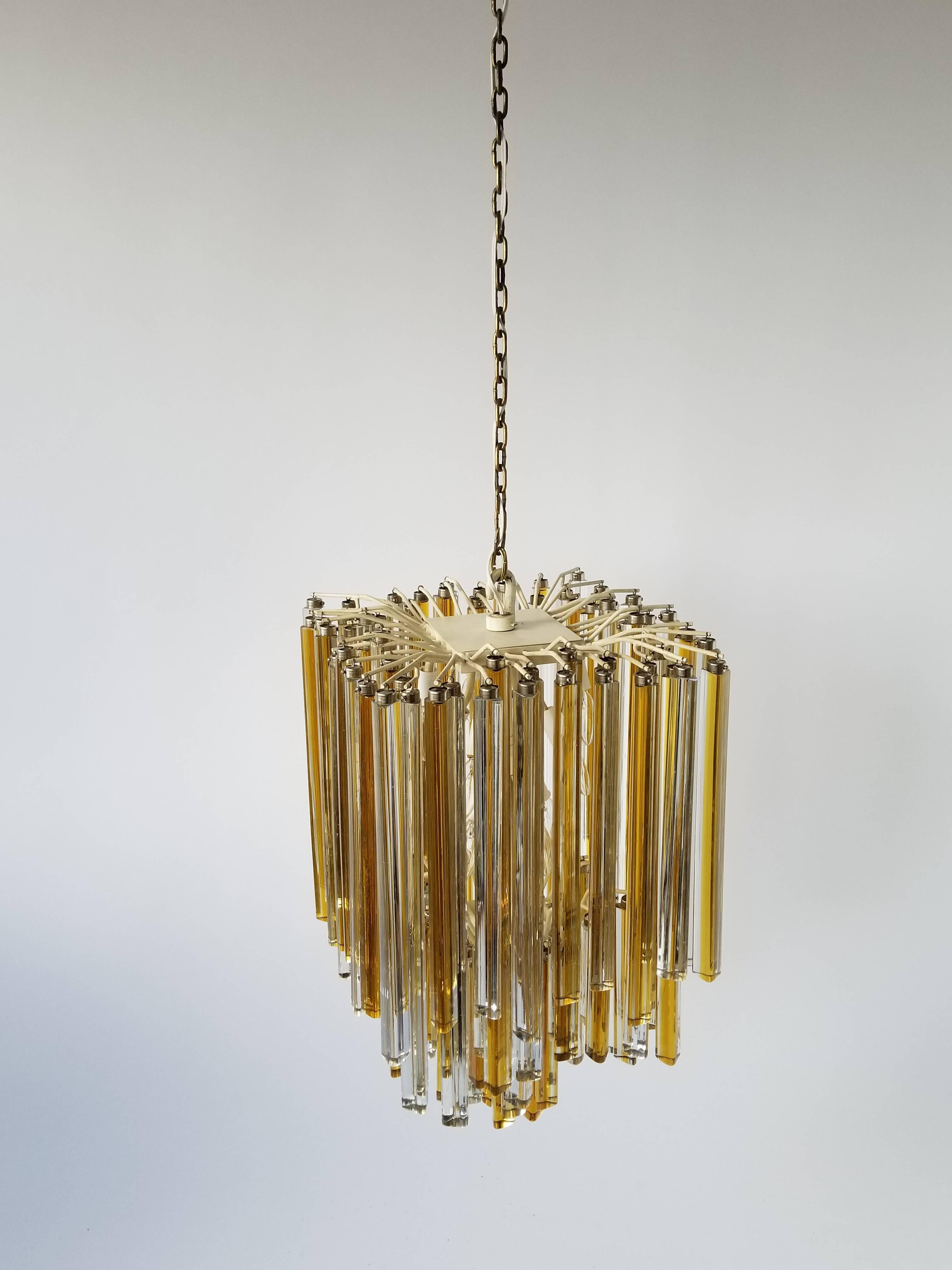 1960s Early Venini Amber and Clear Glass Prisms Chandelier, Italy For Sale 2