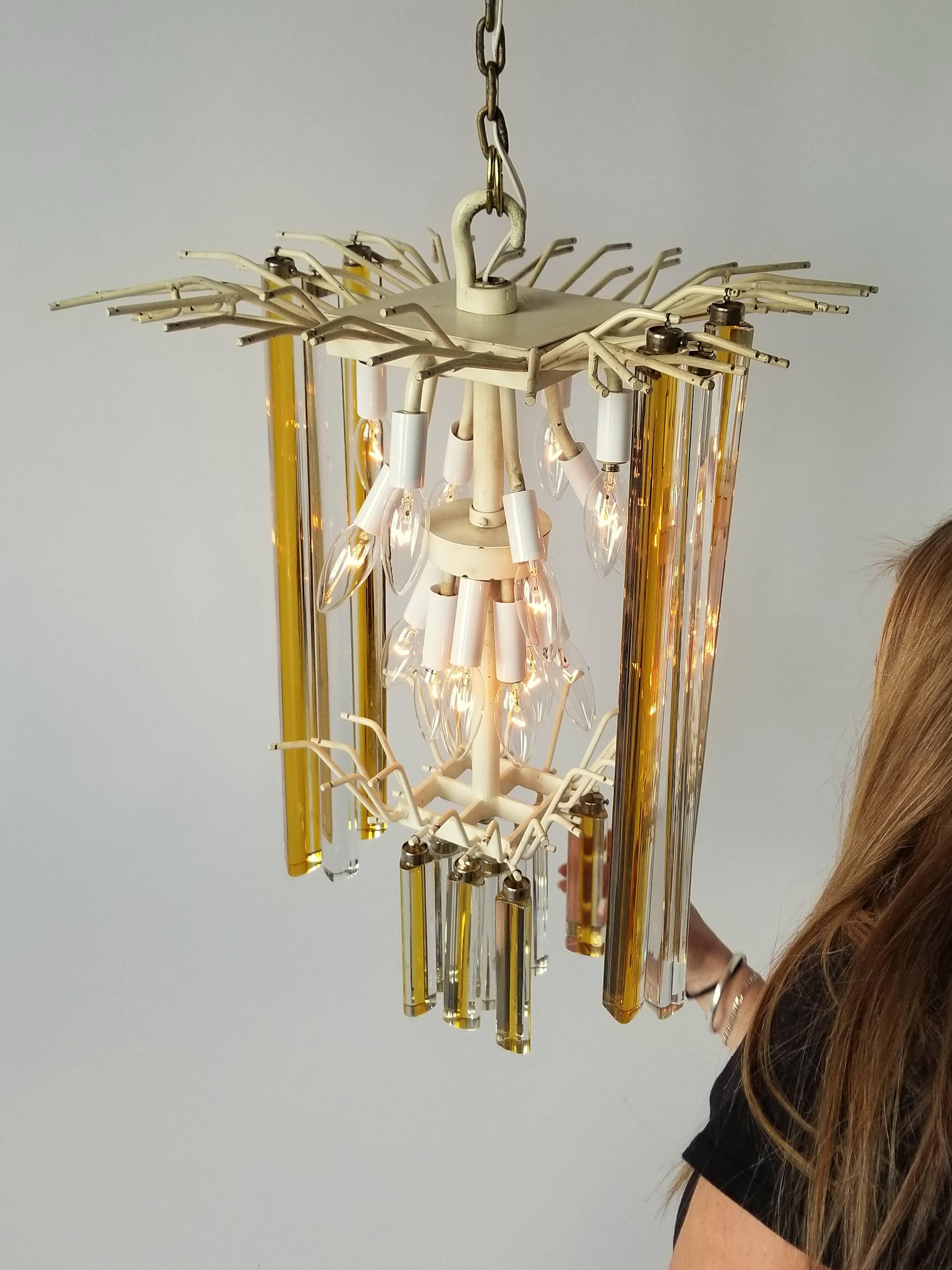 1960s Early Venini Amber and Clear Glass Prisms Chandelier, Italy For Sale 6