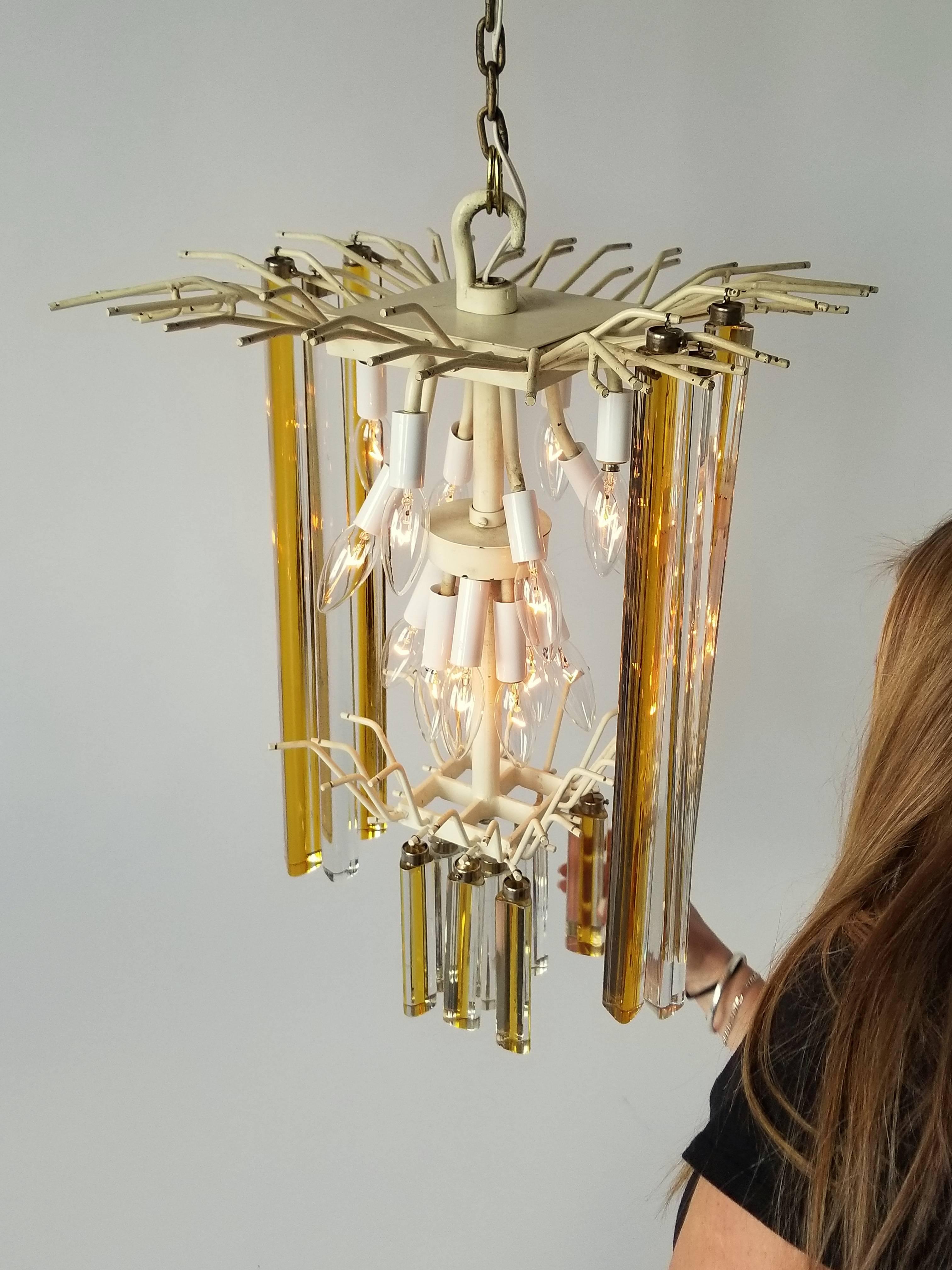 1960s Early Venini Amber and Clear Glass Prisms Chandelier, Italy For Sale 7