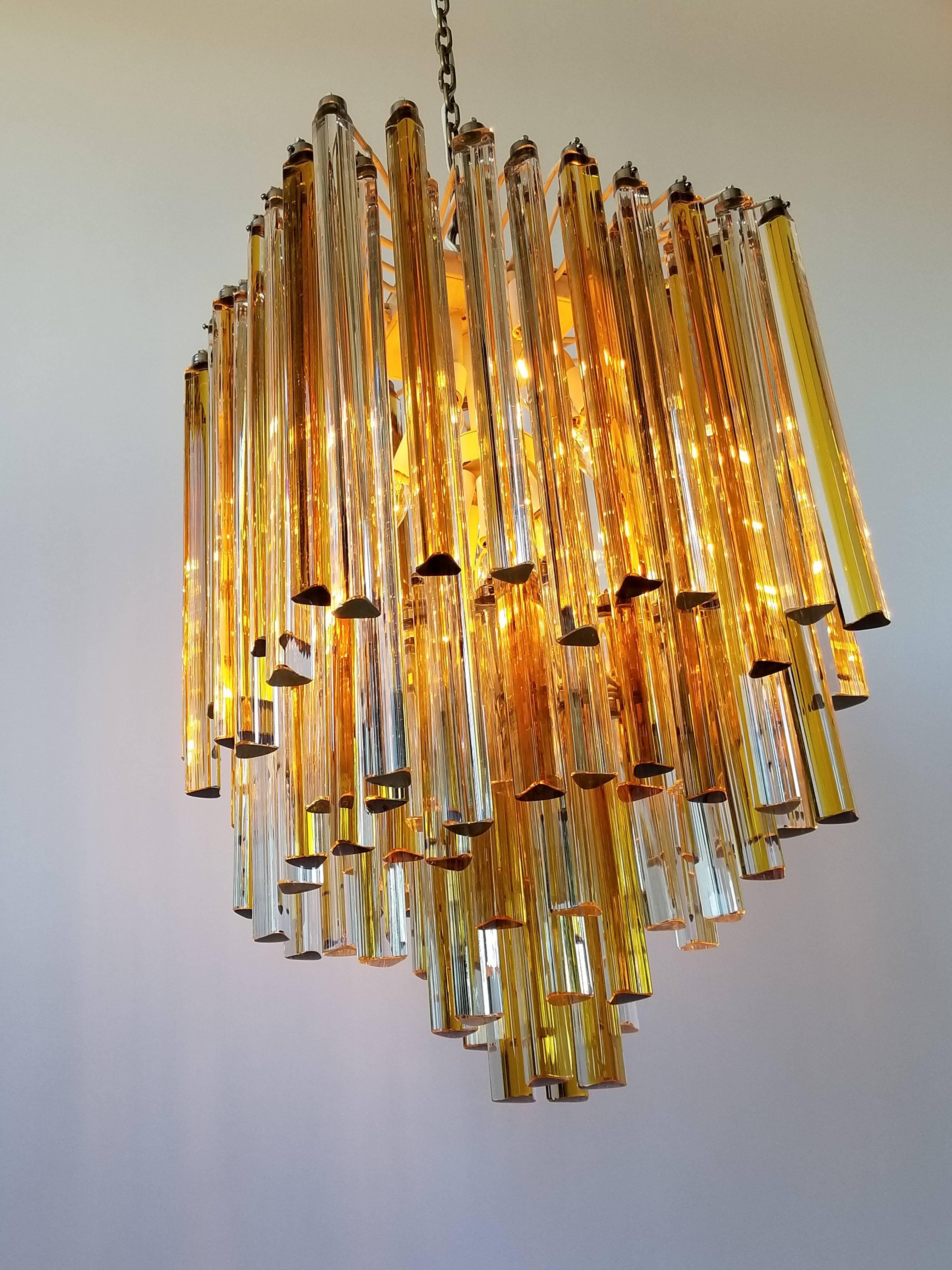 1960s Early Venini Amber and Clear Glass Prisms Chandelier, Italy For Sale 7