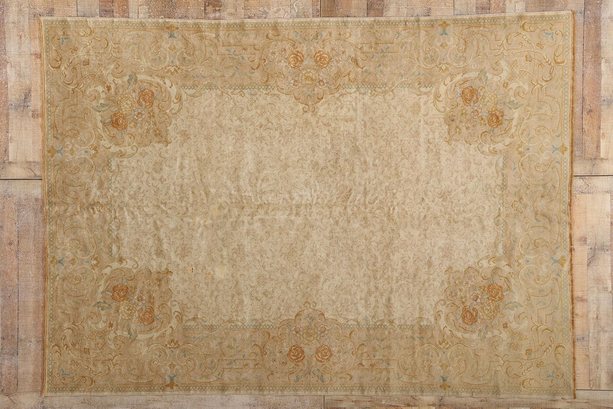 Alfombra turca de Oushak en tonos tierra de los años 60 con estilo moderno en venta 3