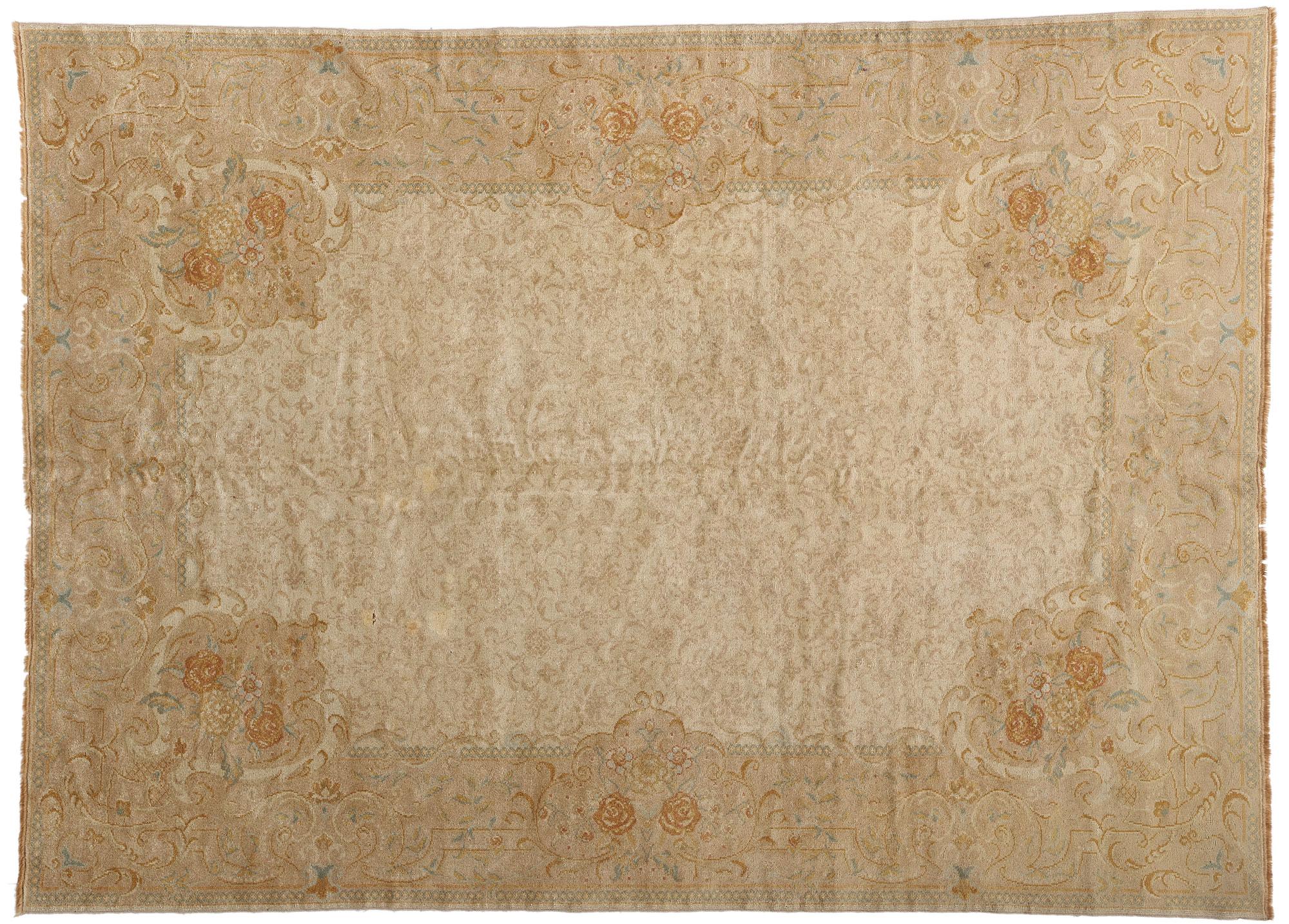 Alfombra turca de Oushak en tonos tierra de los años 60 con estilo moderno en venta 4