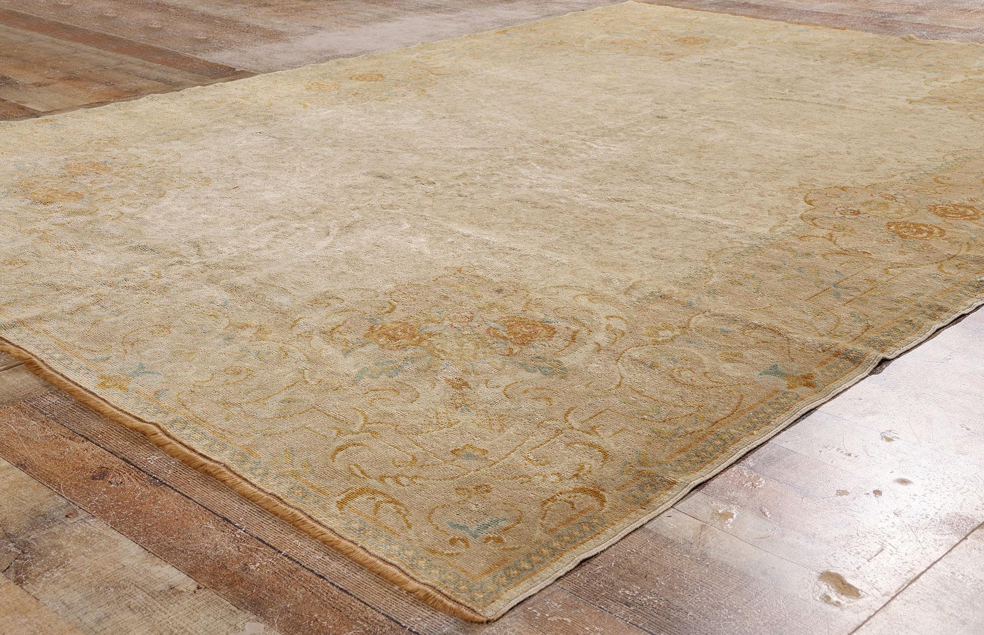Alfombra turca de Oushak en tonos tierra de los años 60 con estilo moderno en Bueno estado para la venta en Dallas, TX