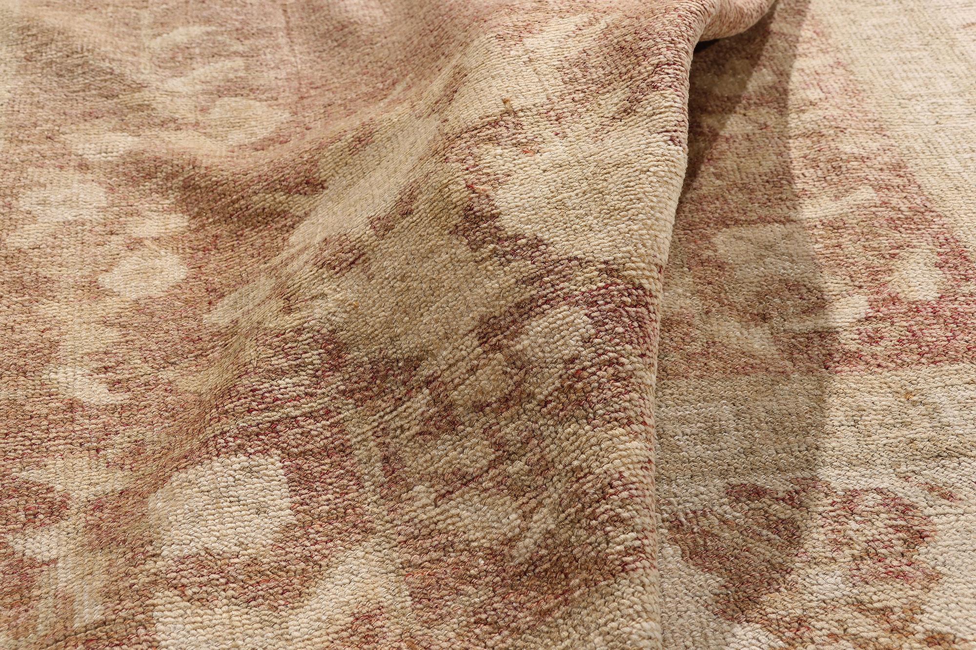 Alfombra turca de Oushak en tonos tierra de los años 60 con estilo moderno siglo XX en venta