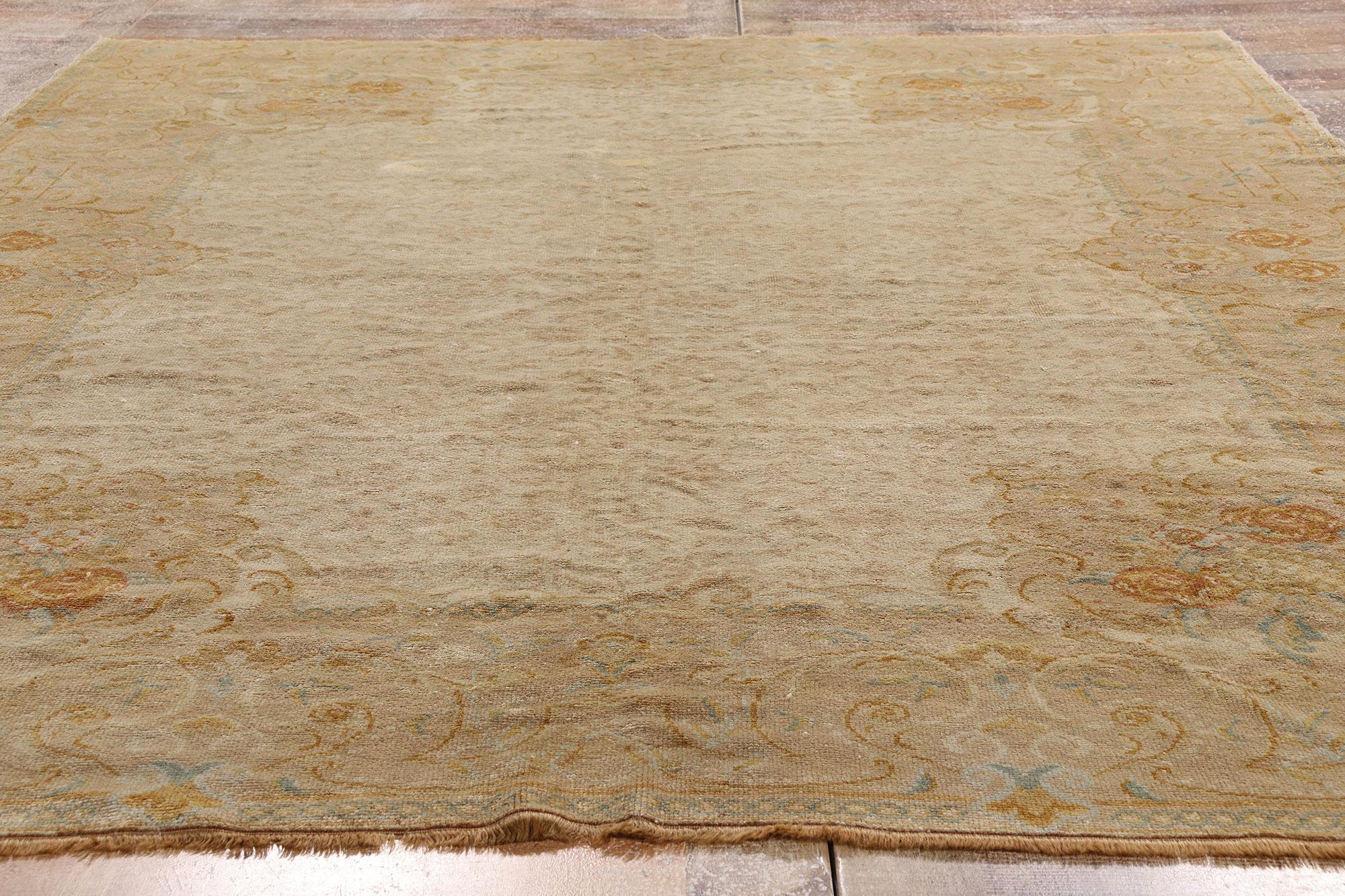 Alfombra turca de Oushak en tonos tierra de los años 60 con estilo moderno Lana en venta