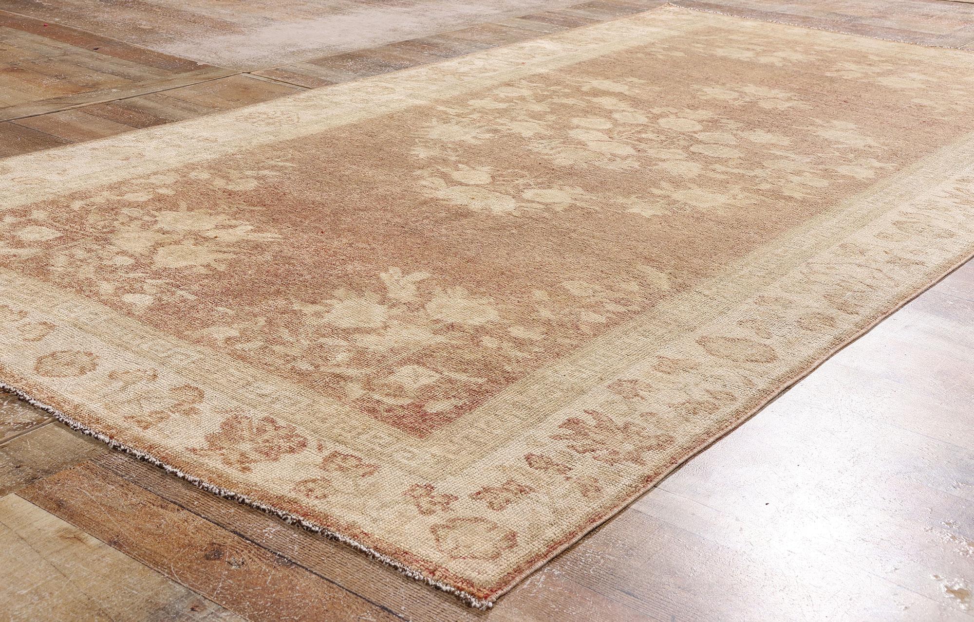 Alfombra turca de Oushak en tonos tierra de los años 60 con estilo moderno Lana en venta