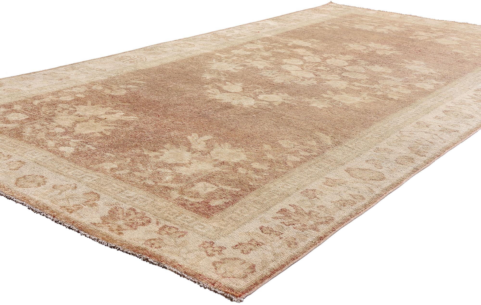 Alfombra turca de Oushak en tonos tierra de los años 60 con estilo moderno en venta 1