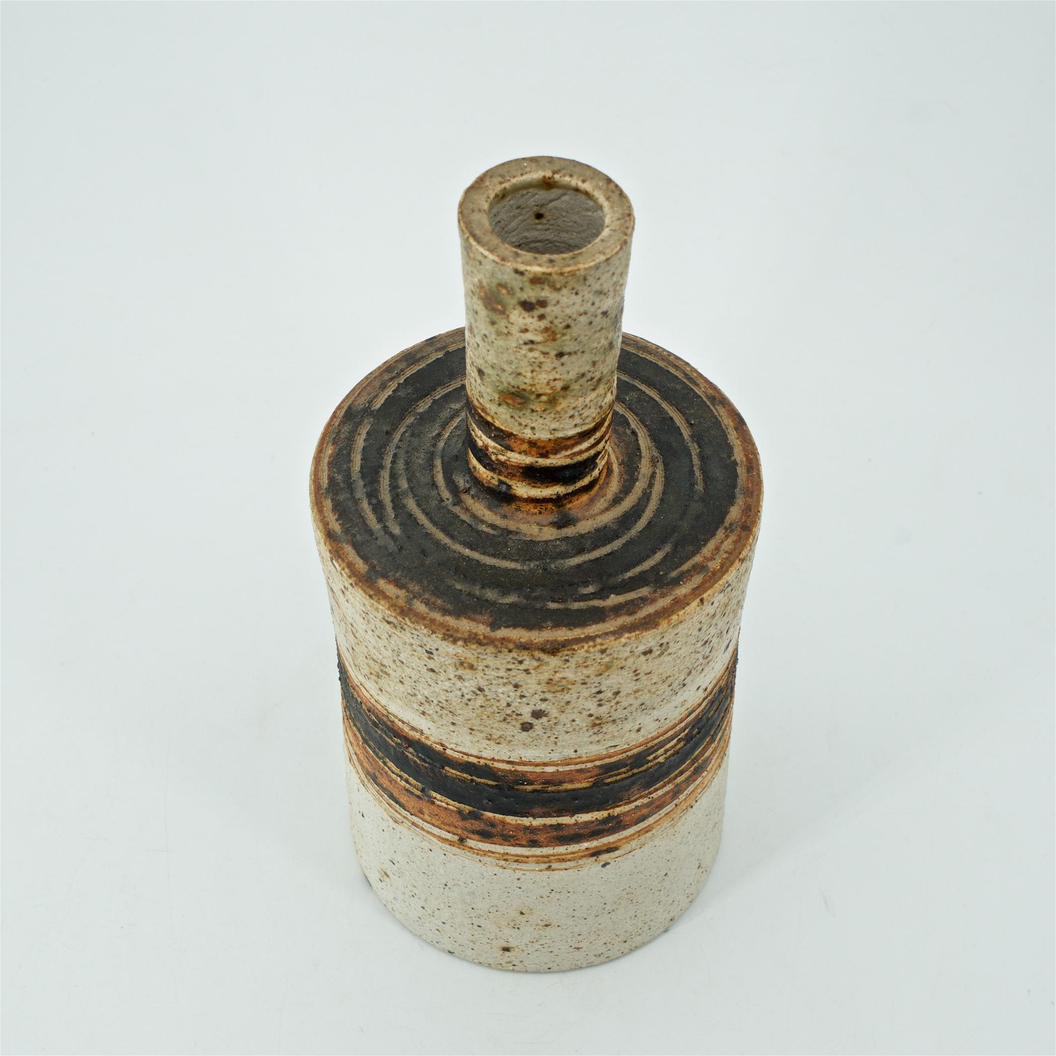 Wonderful incised hand-thrown pottery midcentury vase.