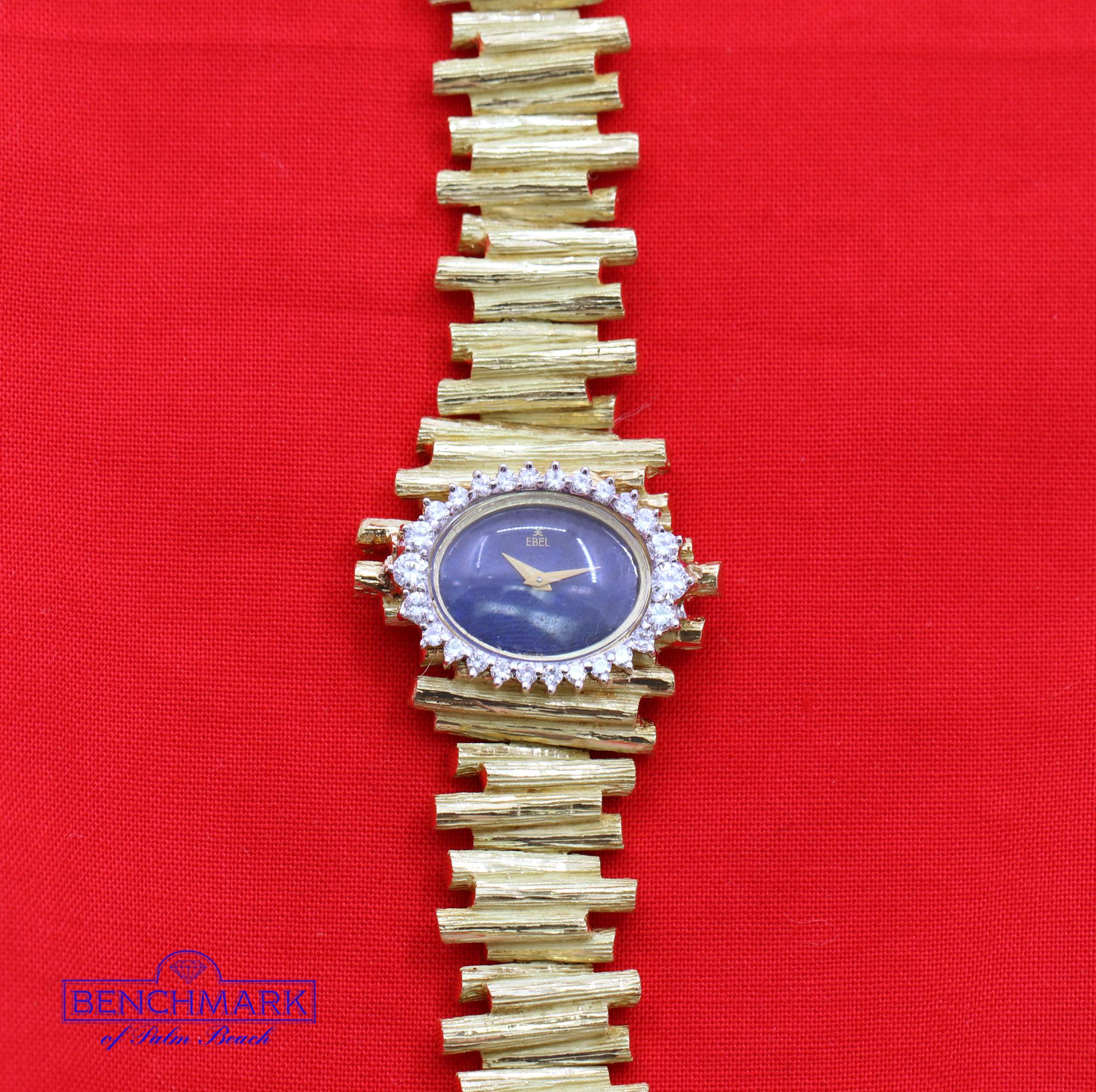 Modern 1960s Ebel Watch with Lapis Lazuli Dial and Diamond Bezel