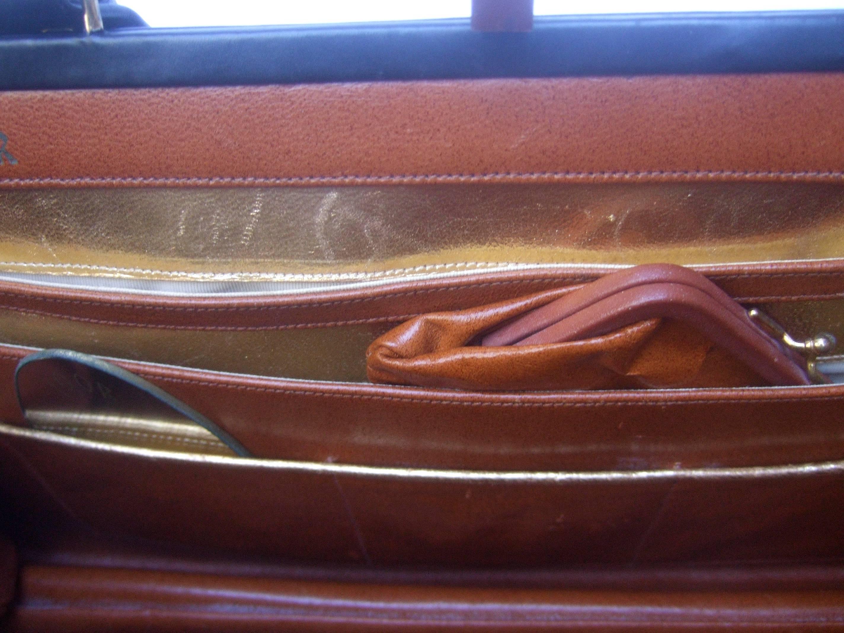 1960s Ebony Leather Cloisonne Enamel Flag Theme Handbag  4