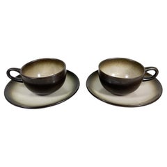 1960s Edith Heath Pottery Sea Sand Deux tasses à café avec soucoupes