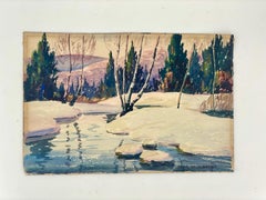 1960s Edna Palmer Engelhardt Poconos Paradise Valley Winter Stream Landscape PA