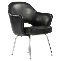 Vintage 1960s Eero Saarinen for Knoll Executive Dining Arm Chair in Black Leather