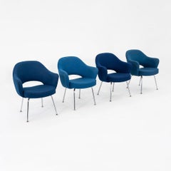 1960s Eero Saarinen for Knoll Executive Dining Arm Chair in Blue Fabric