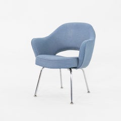 1960s Eero Saarinen for Knoll Executive Dining Arm Chair in Light Blue Fabric
