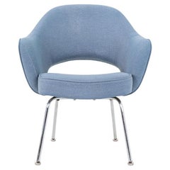 1960s Eero Saarinen for Knoll Executive Dining Arm Chair in Light Blue Fabric