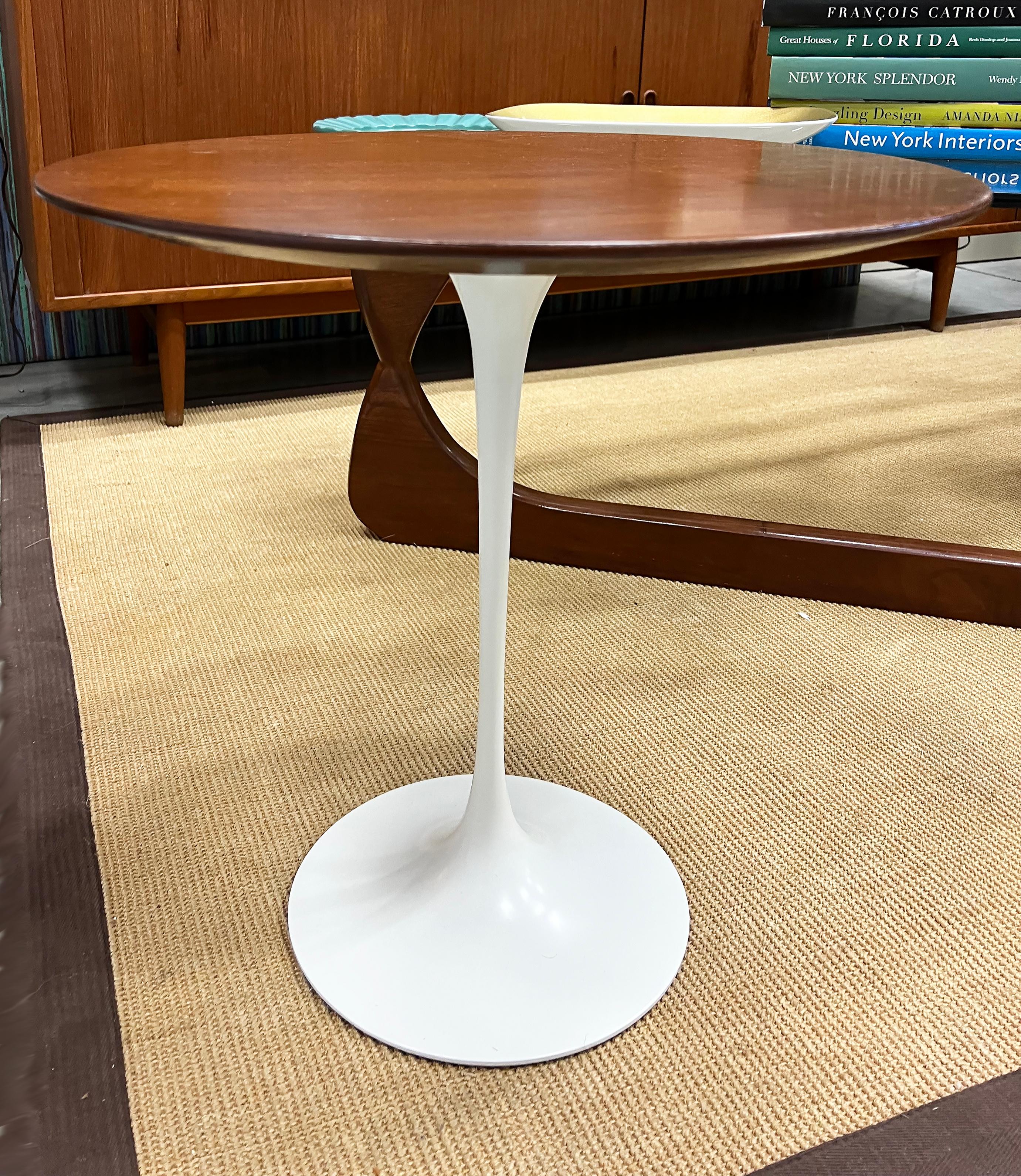 American 1960s Eero Saarinen Walnut Tulip Side Table,  Label,  Refinished