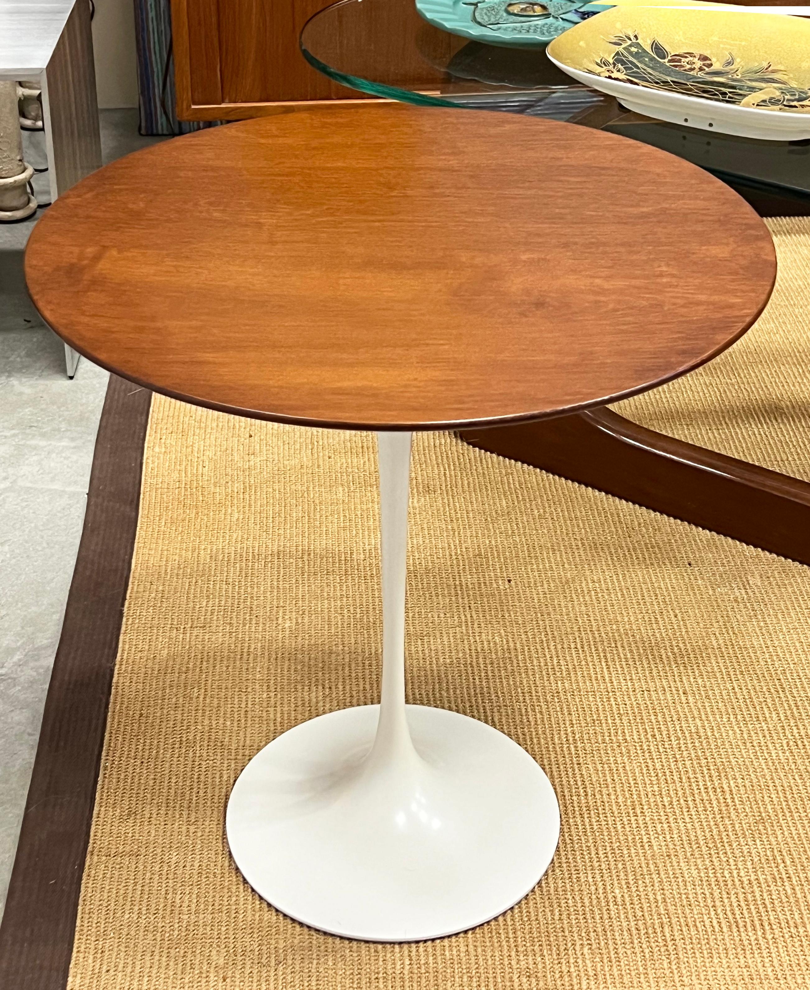 Painted 1960s Eero Saarinen Walnut Tulip Side Table,  Label,  Refinished