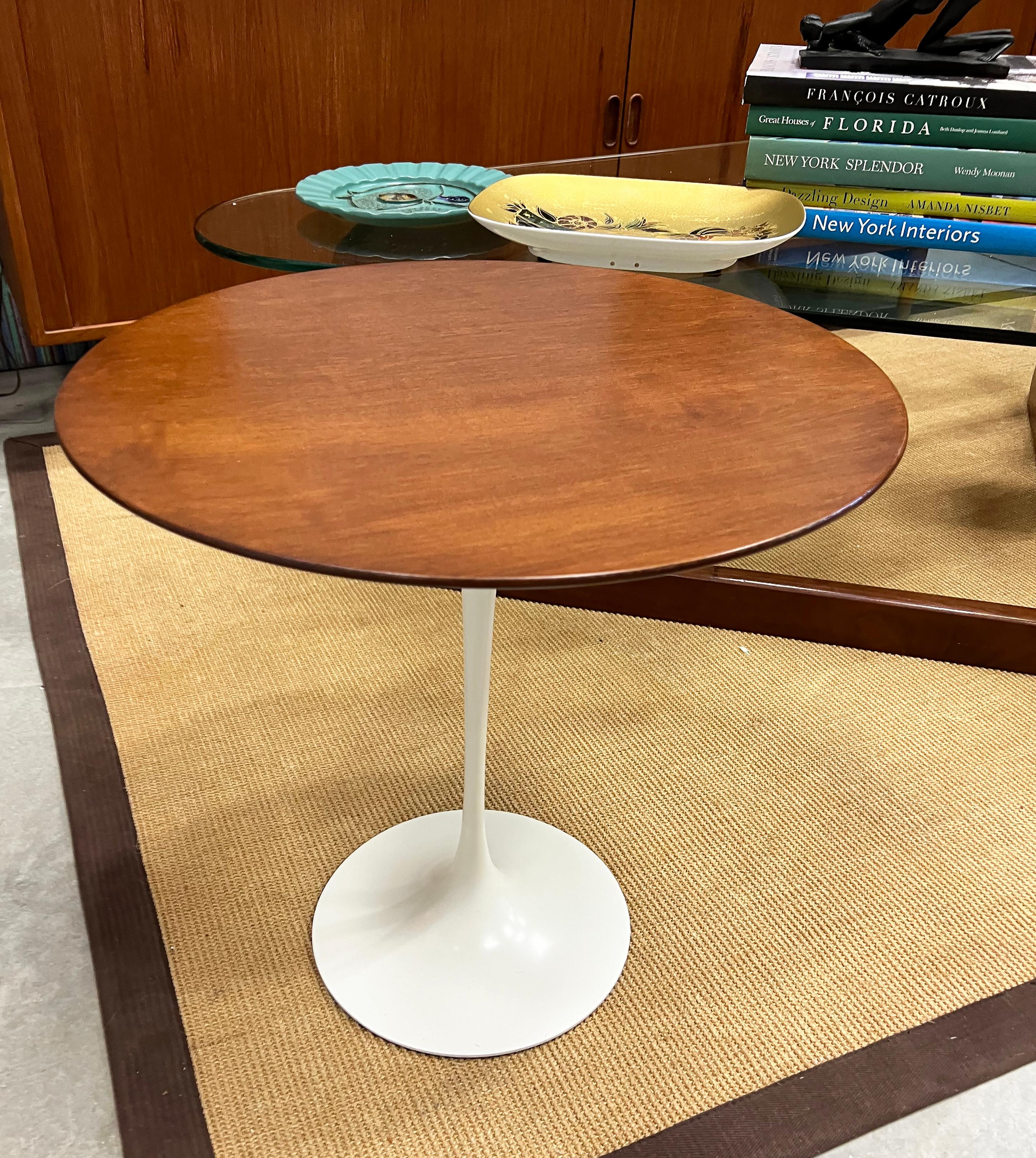 Metal 1960s Eero Saarinen Walnut Tulip Side Table,  Label,  Refinished