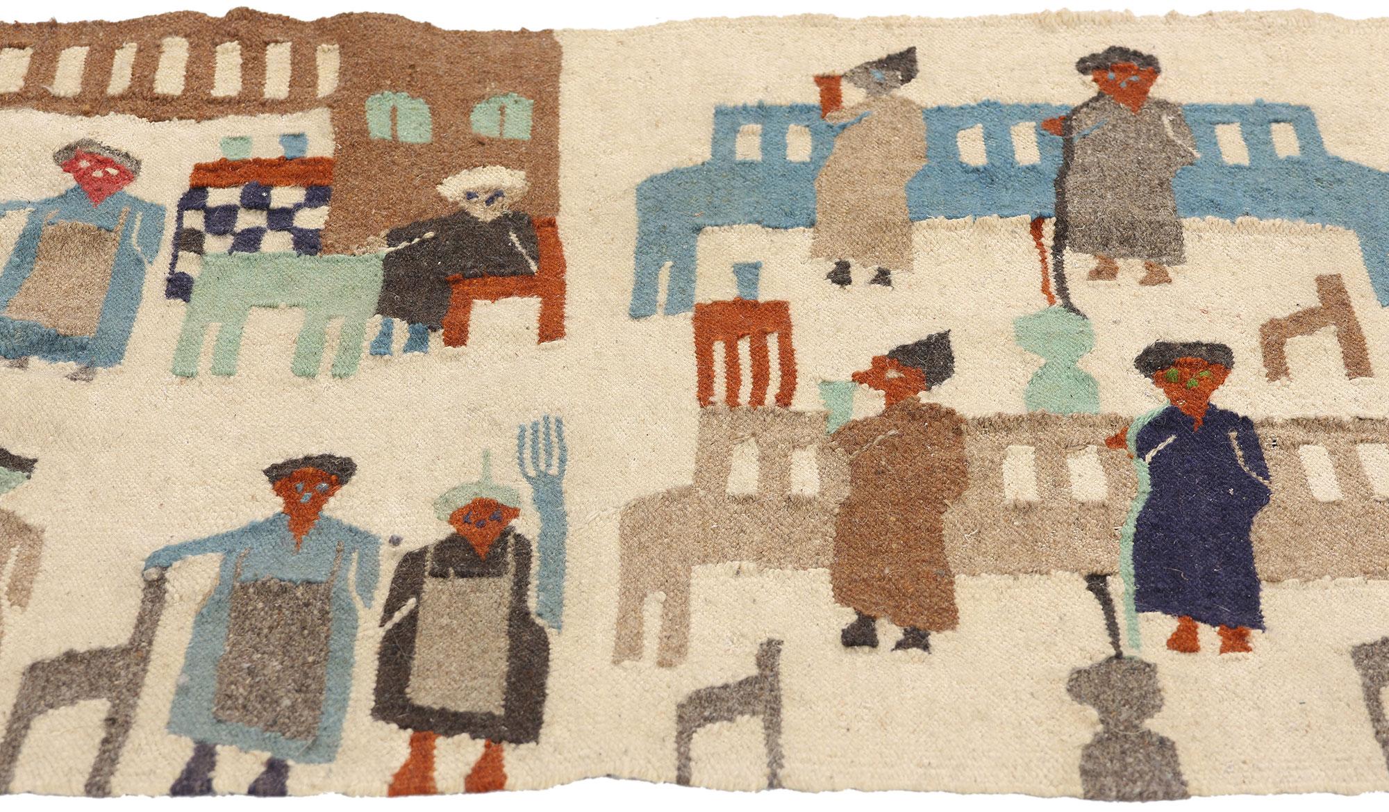 Moderno Rug & Kilim egiziano degli anni '60 con scena urbana in vendita