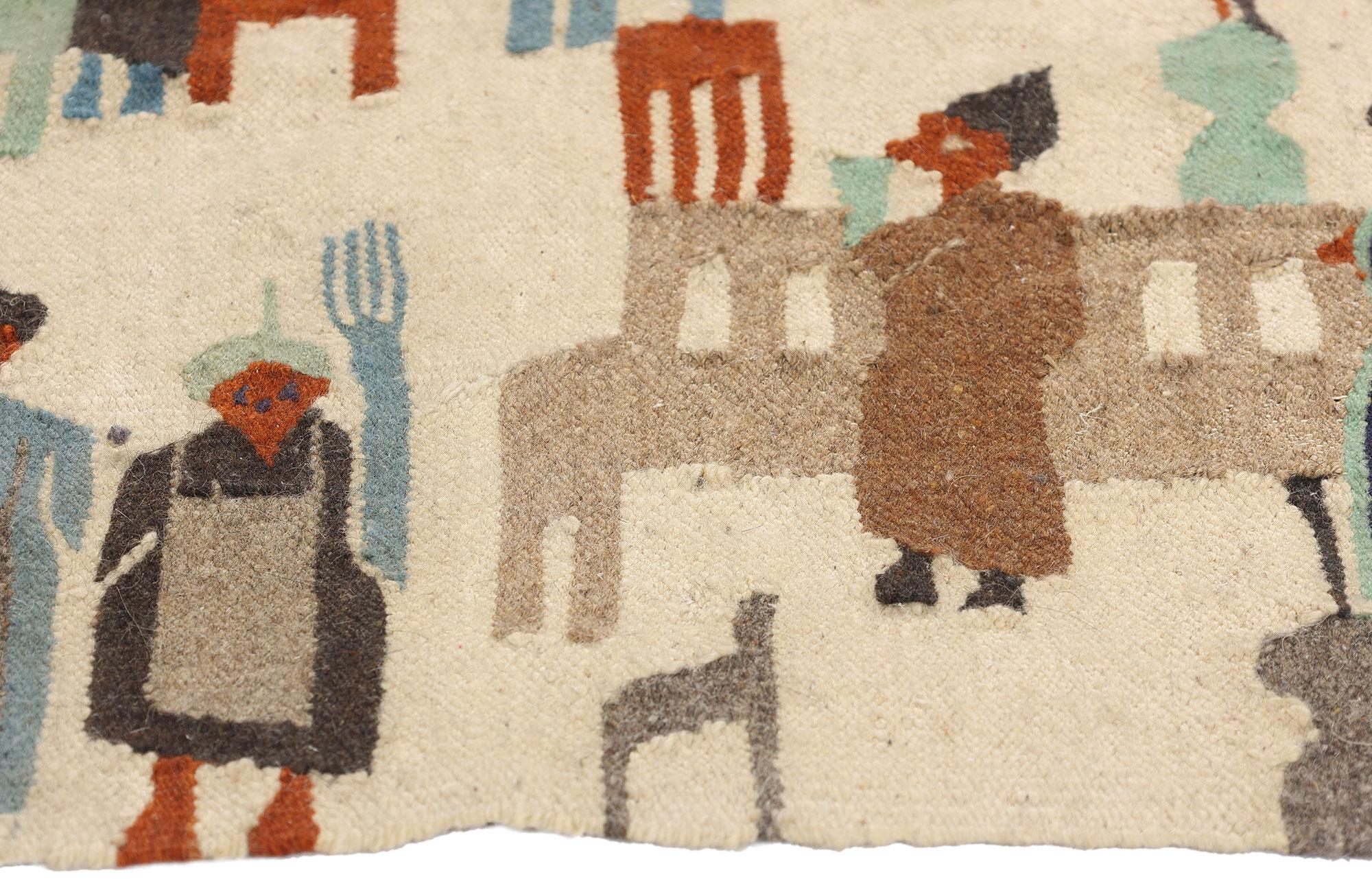 Egizio Rug & Kilim egiziano degli anni '60 con scena urbana in vendita