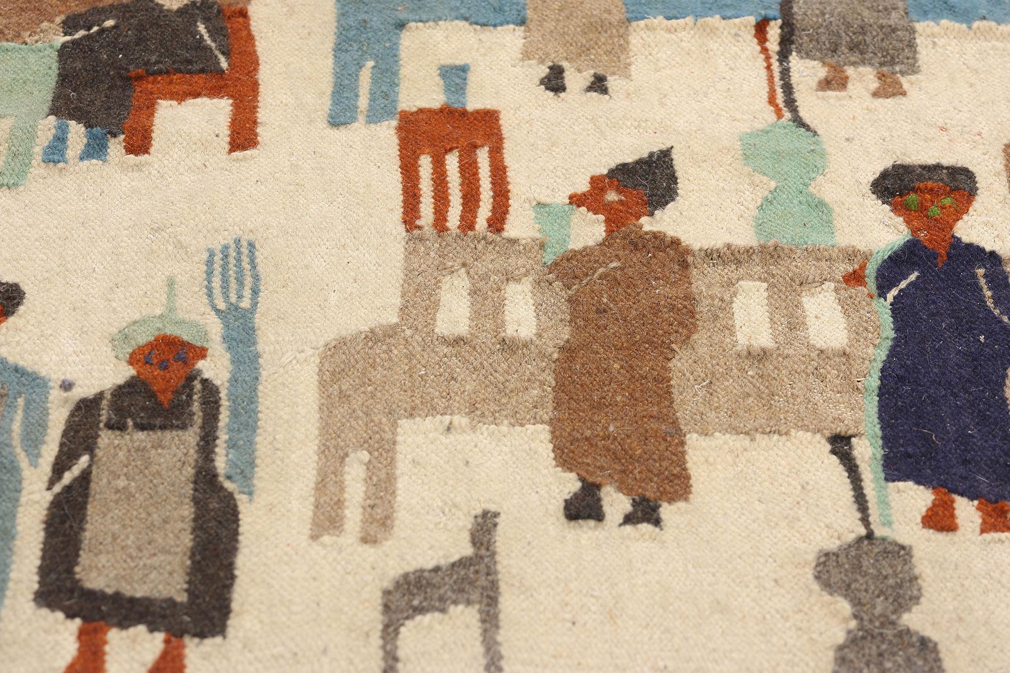 Tessuto a mano Rug & Kilim egiziano degli anni '60 con scena urbana in vendita
