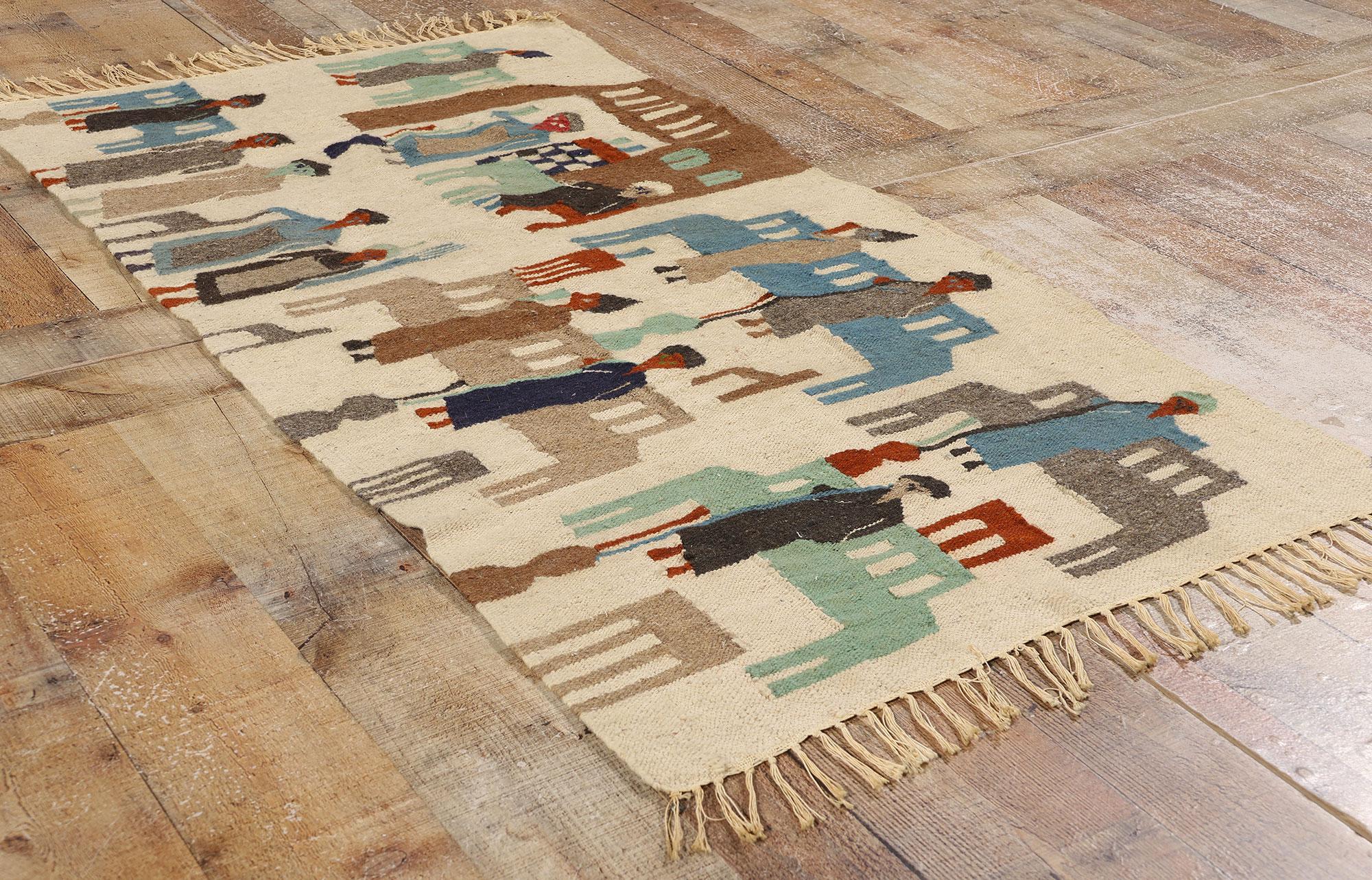 XX secolo Rug & Kilim egiziano degli anni '60 con scena urbana in vendita