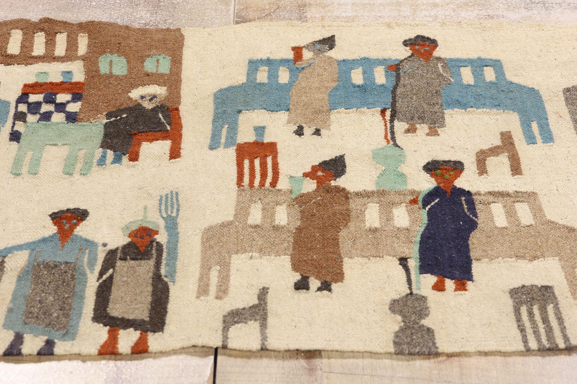 Lana Rug & Kilim egiziano degli anni '60 con scena urbana in vendita