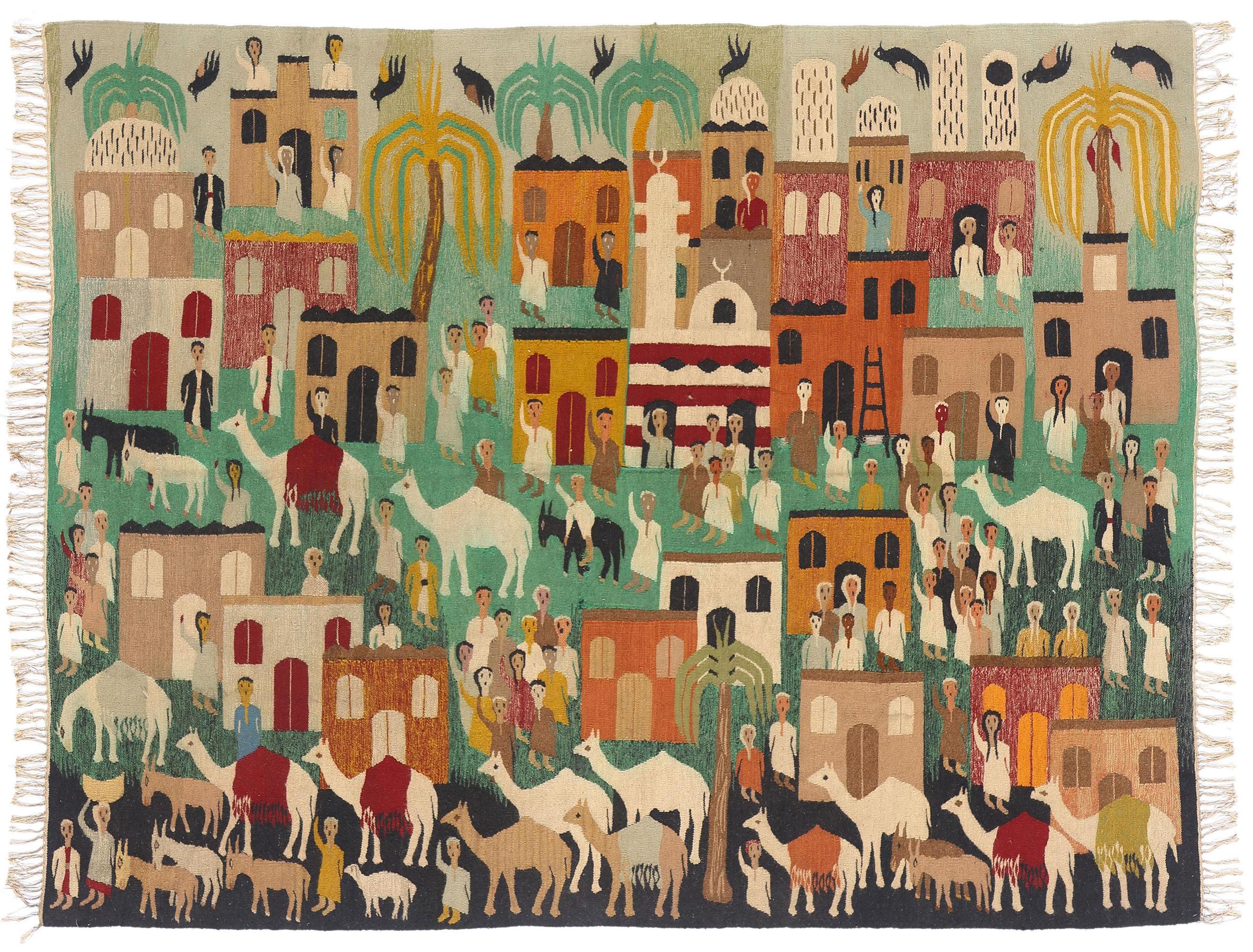 1960's Egyptian Tapestry from Ramses Wissa Wassef Art Center in Harrania For Sale 5