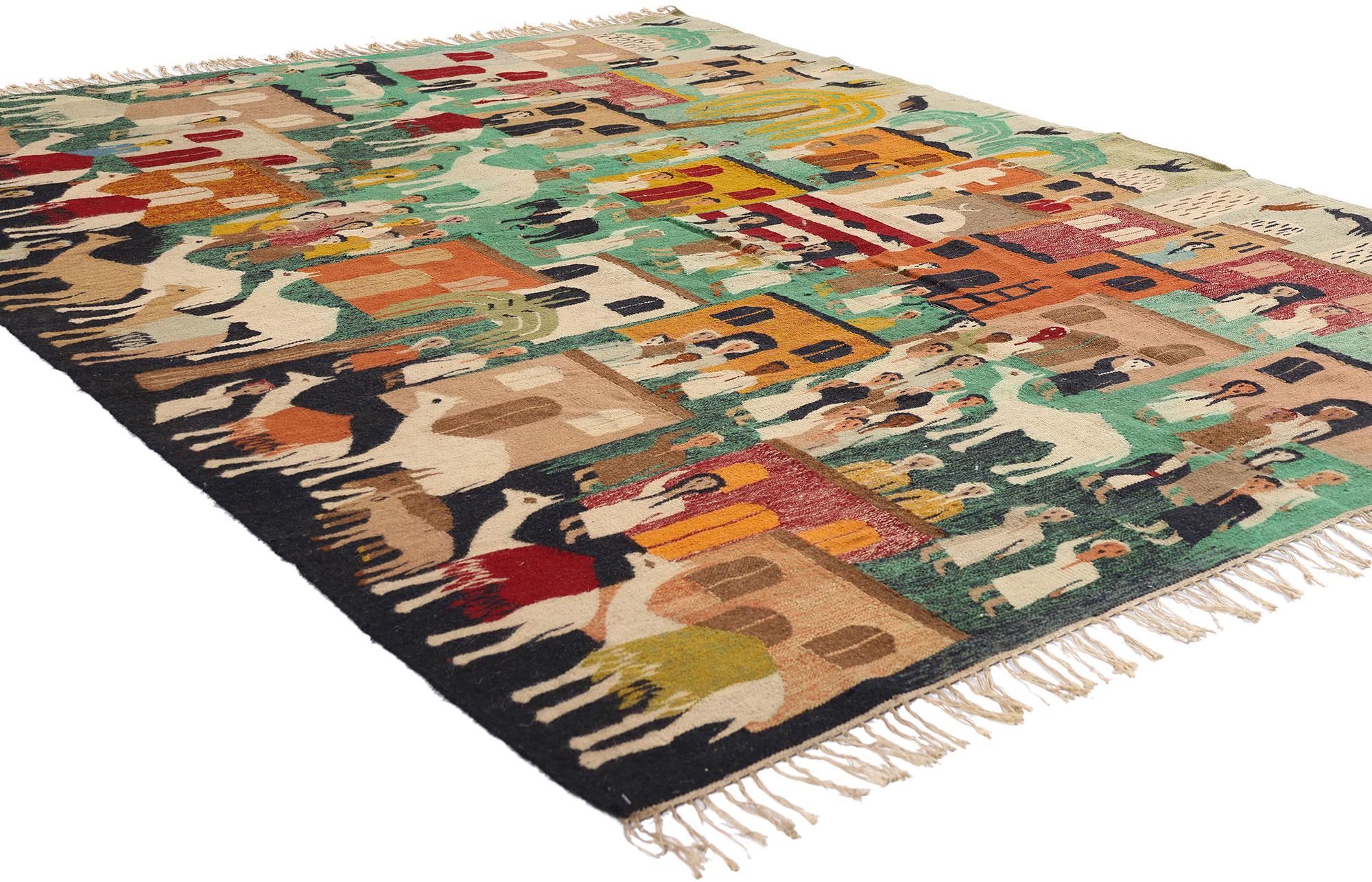 79221 Vintage Egyptian Kilim Tapestry Rug, 06'00 x 07'08. A magnificent canvas of expression, this handwoven vintage Egyptian tapestry is a testament to enduring artisanship and boundless creativity. Likely originating from the Ramses Wissa Wassef