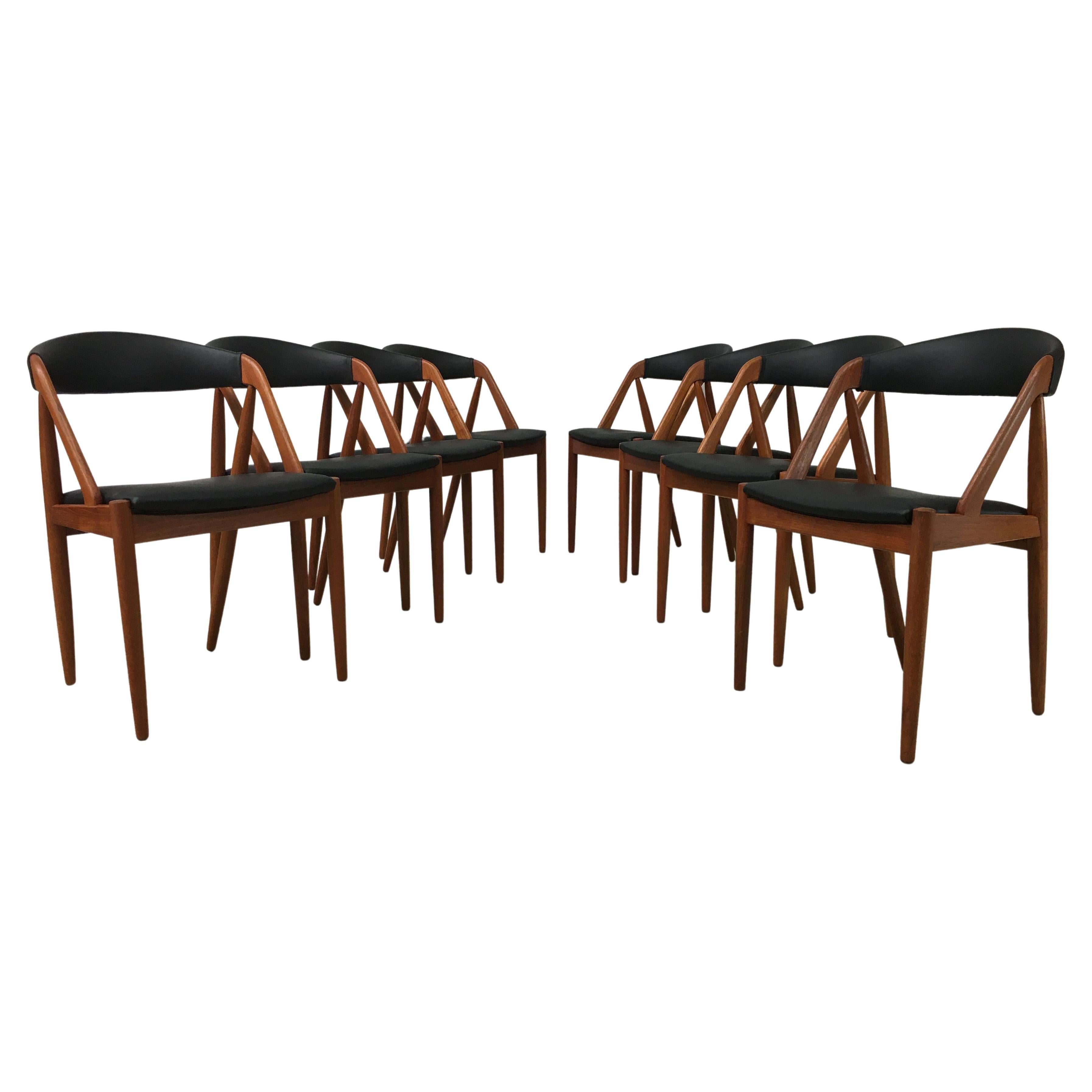 Eight Restored Kai Kristiansen Teak Dining Chairs Custom Reupholstery Included For Sale