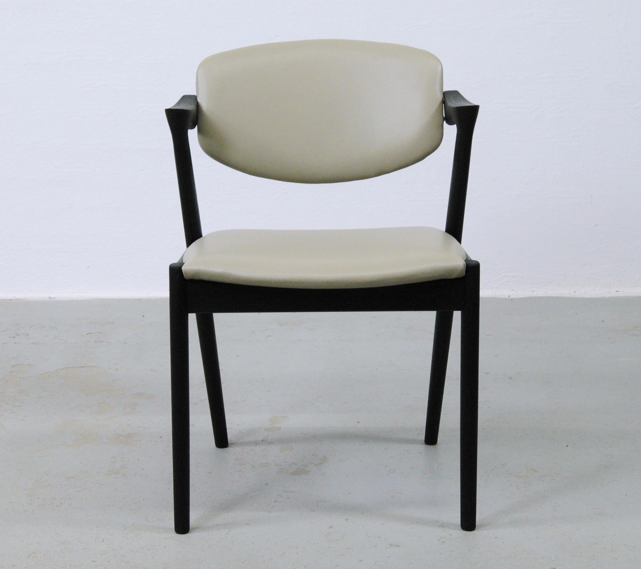 Danish Eight Restored Ebonized Kai Kristiansen Dining Chairs Custom Upholstery Included For Sale