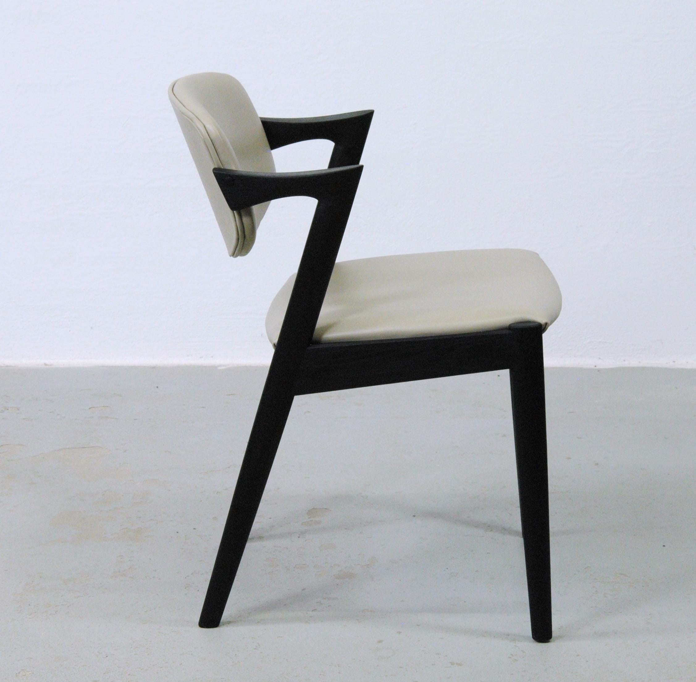 Mid-20th Century Eight Restored Ebonized Kai Kristiansen Dining Chairs Custom Upholstery Included For Sale