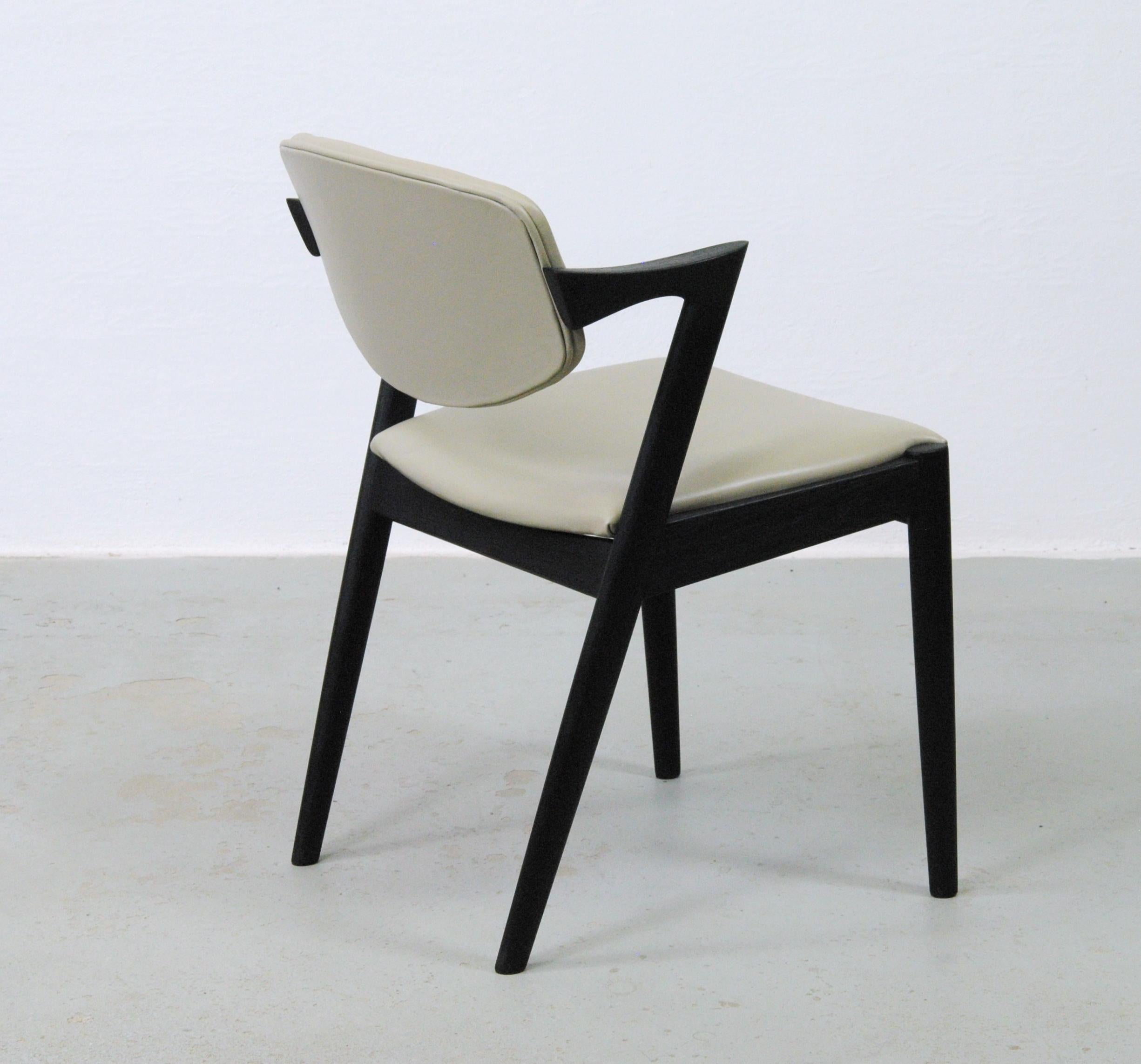 Oak Eight Restored Ebonized Kai Kristiansen Dining Chairs Custom Upholstery Included For Sale